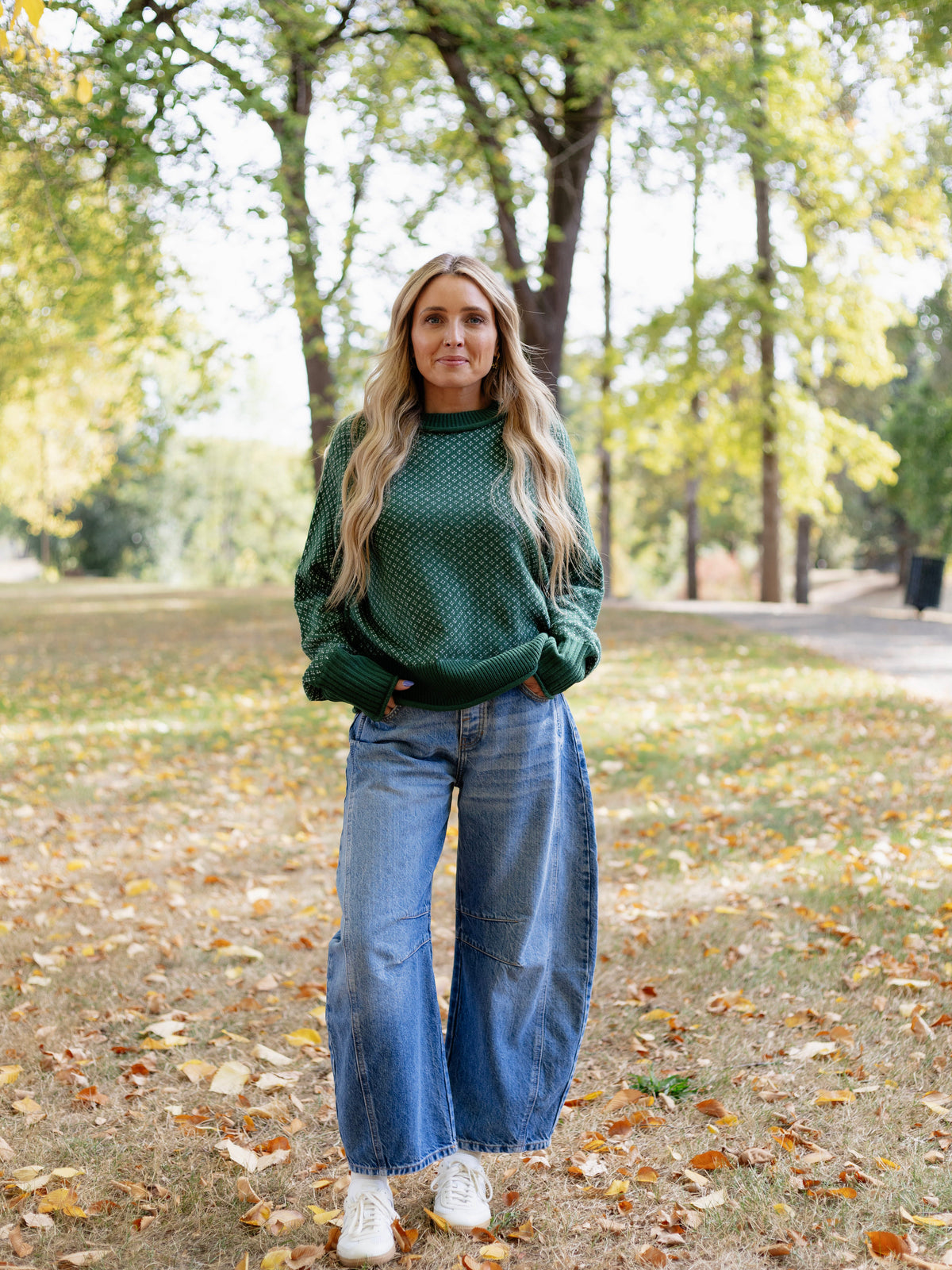 Julia Patterned Mock Neck Sweater in Green