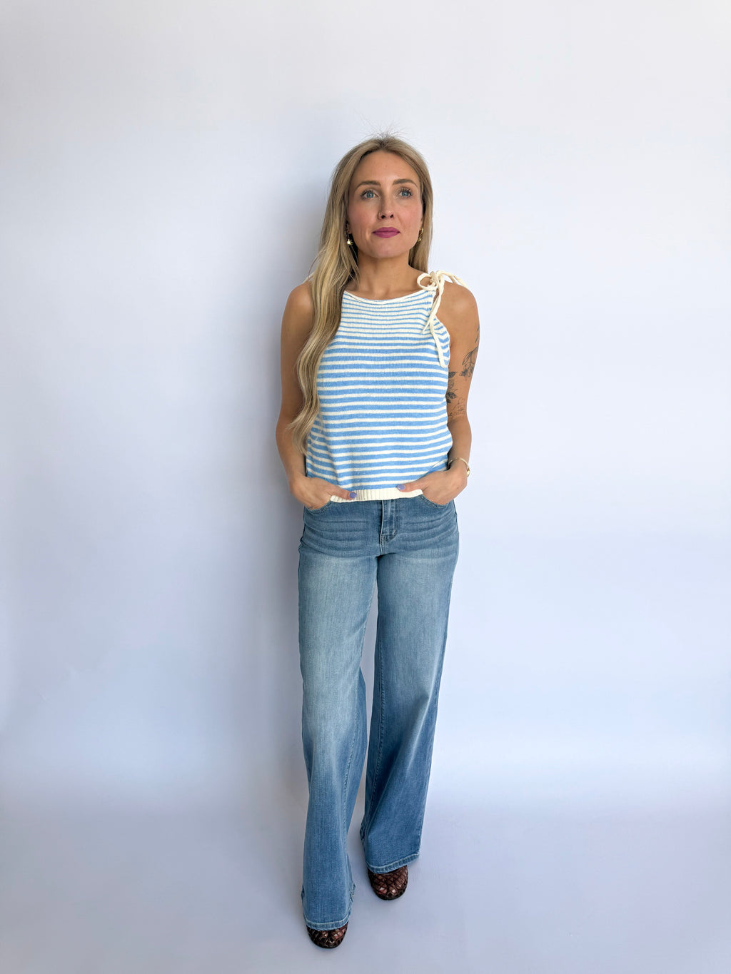 Eva Striped Knit Tank in Sky Blue