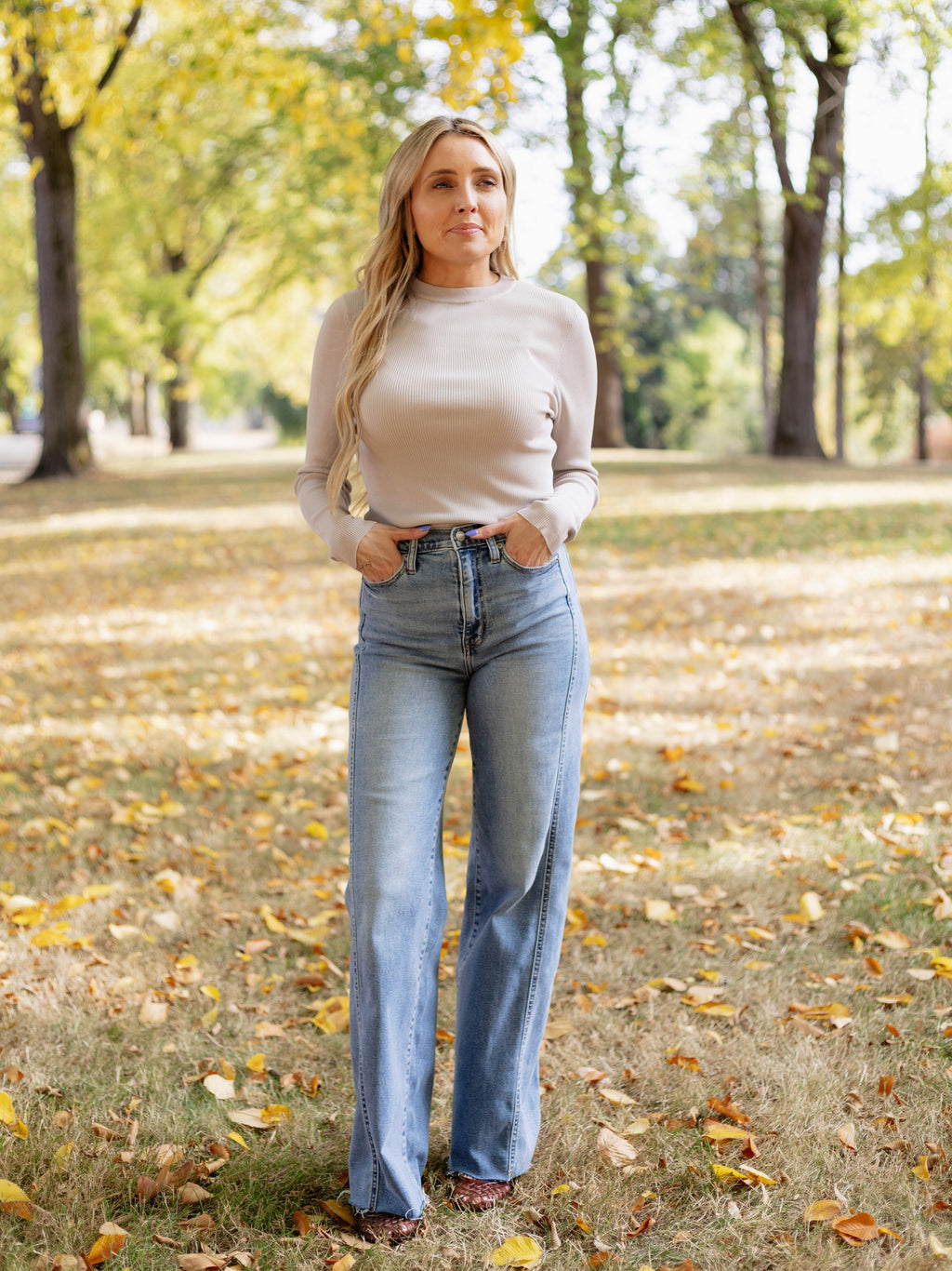 Remi Ribbed Long Sleeve Top in Dove