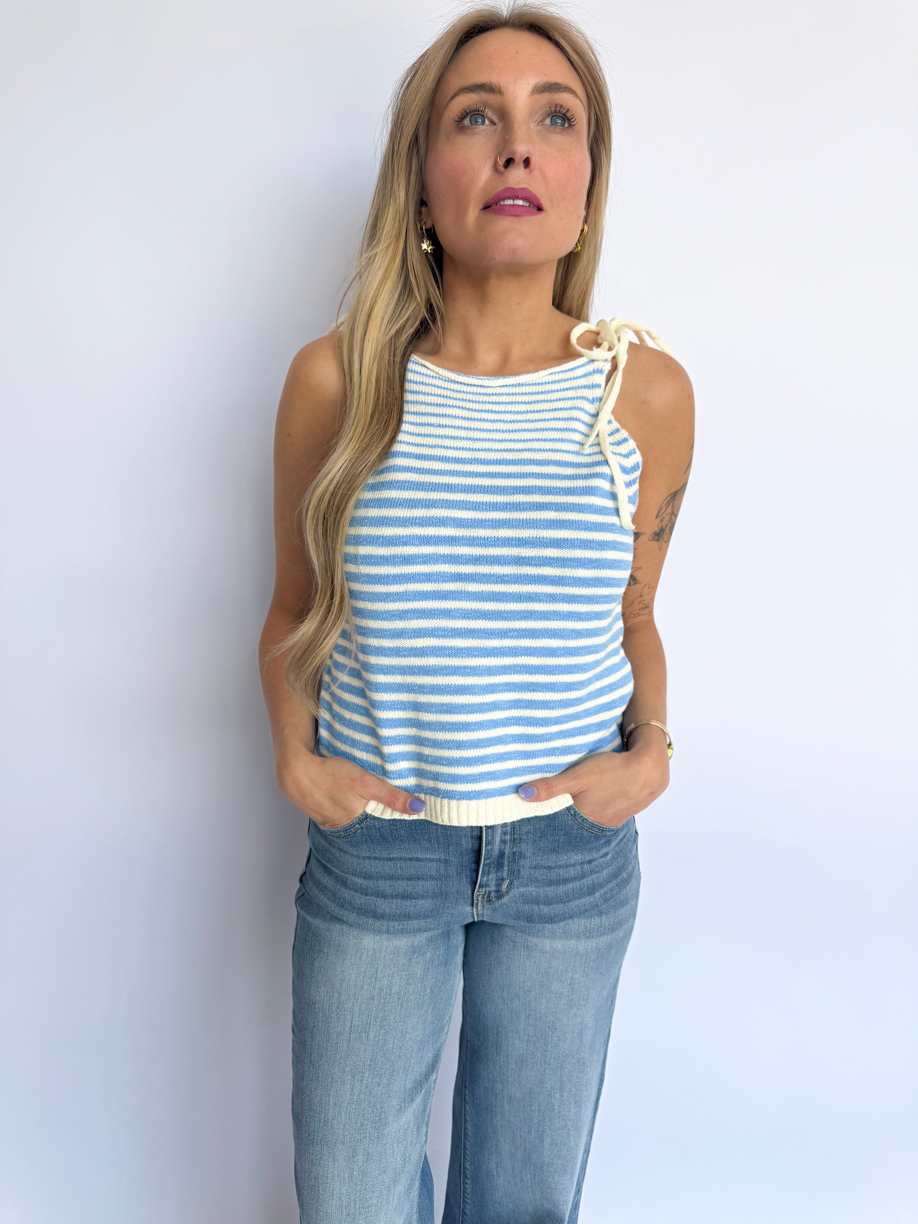 Eva Striped Knit Tank in Sky Blue