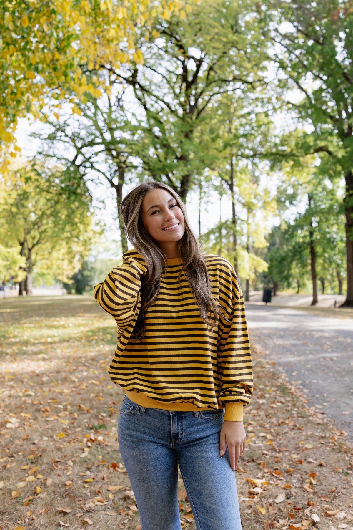 Piper Striped Terry Oversized Sweatshirt in Yellow Gold