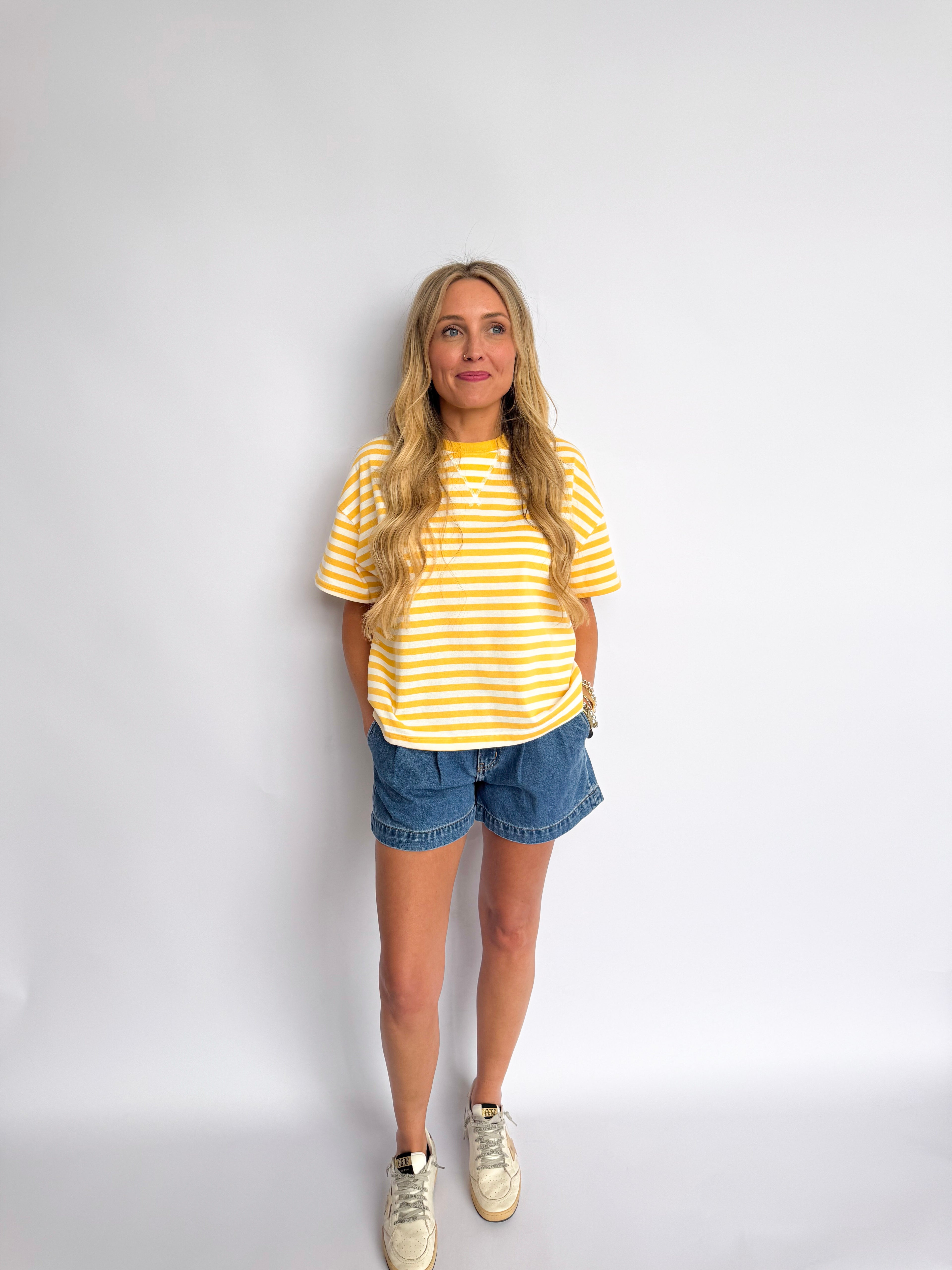 Juliette Striped Knit Tee in Daisy + White
