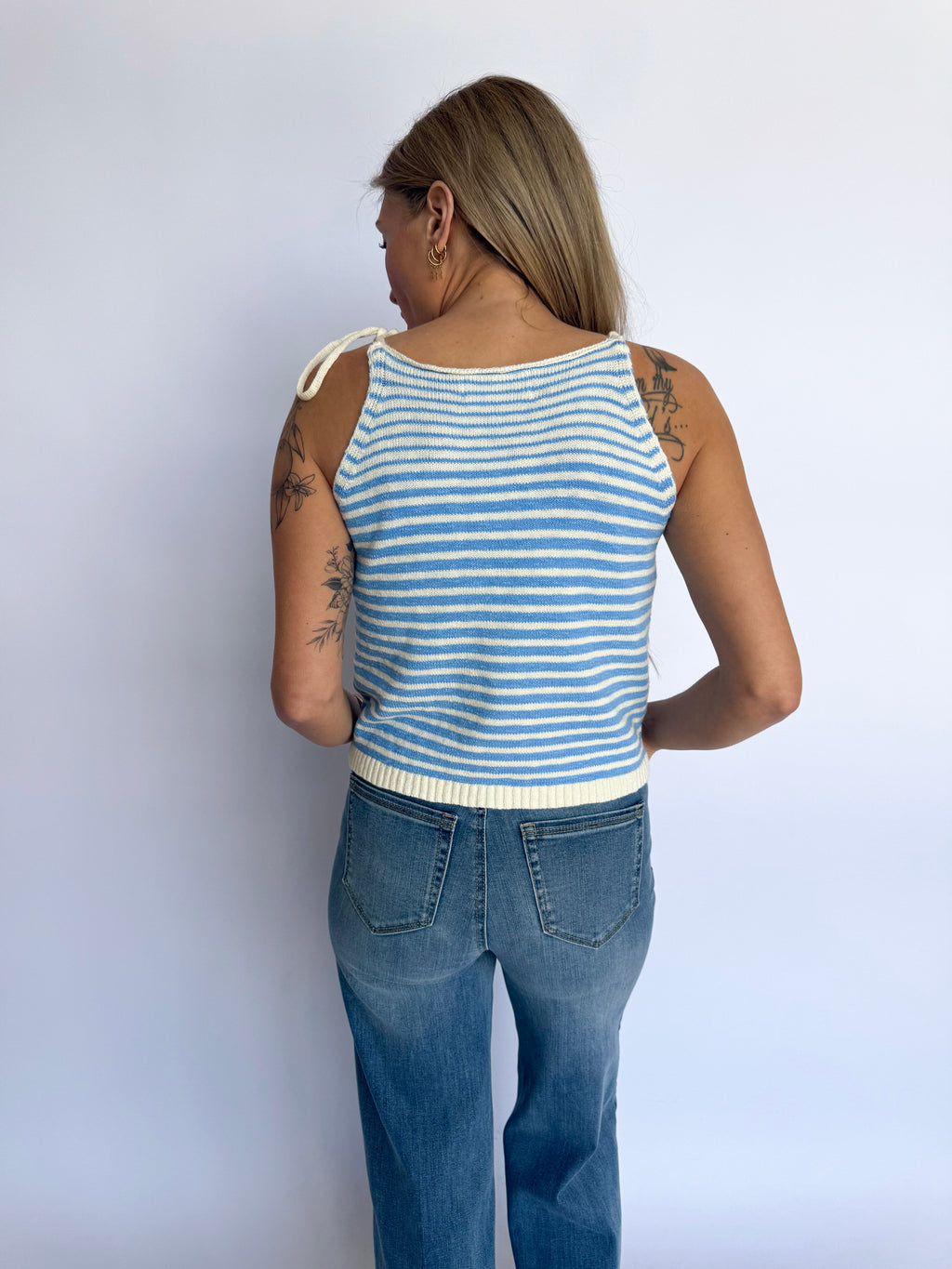 Eva Striped Knit Tank in Sky Blue