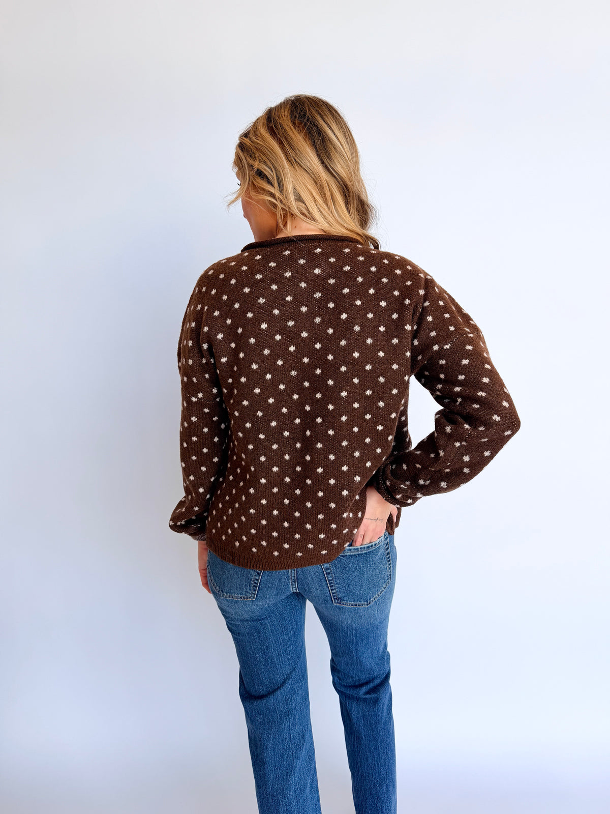 Isabel Sweet Dot Knit Cardigan in Chocolate