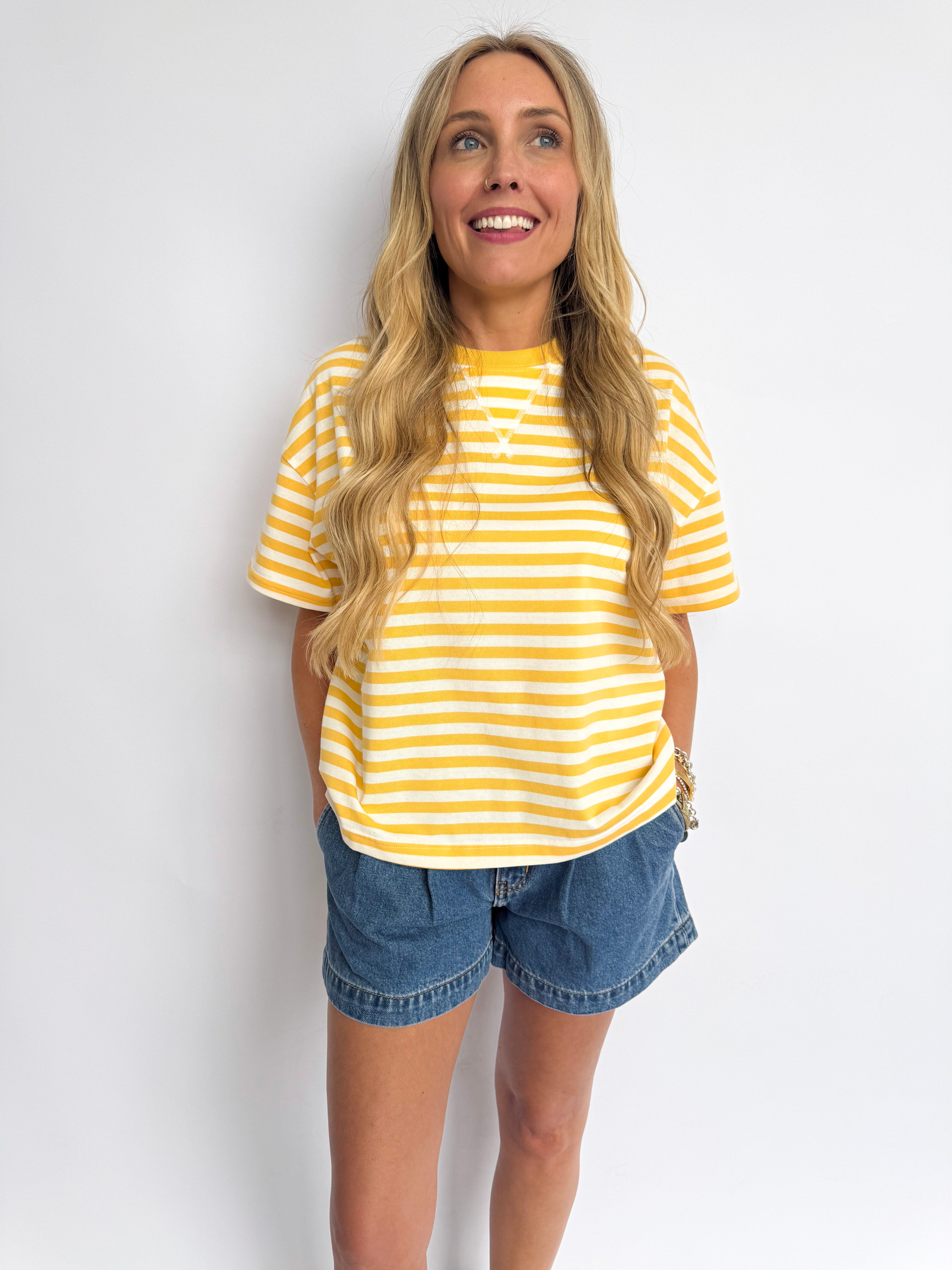 Juliette Striped Knit Tee in Daisy + White