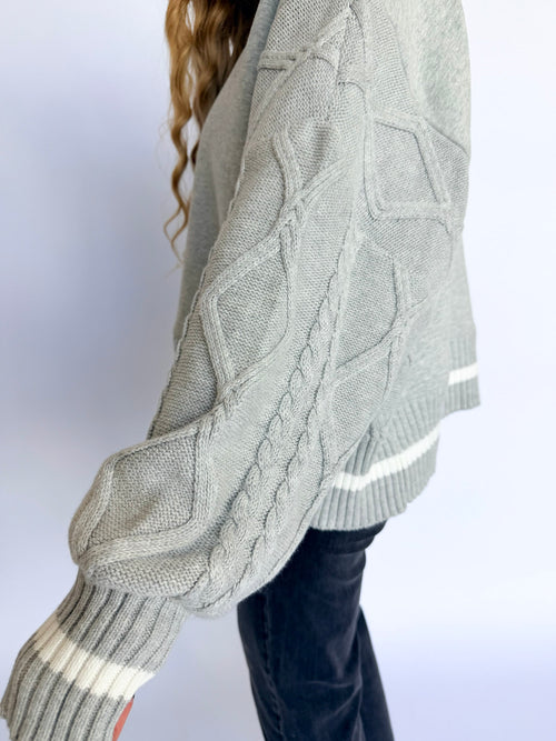 Alaia Cable Knit Sleeve Oversized Sweatshirt in Heather Grey