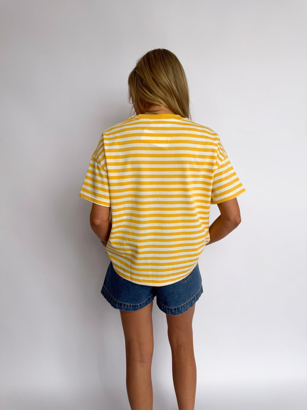 Juliette Striped Knit Tee in Daisy + White