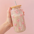 Pink Coquette Bows Glass Can Tumbler