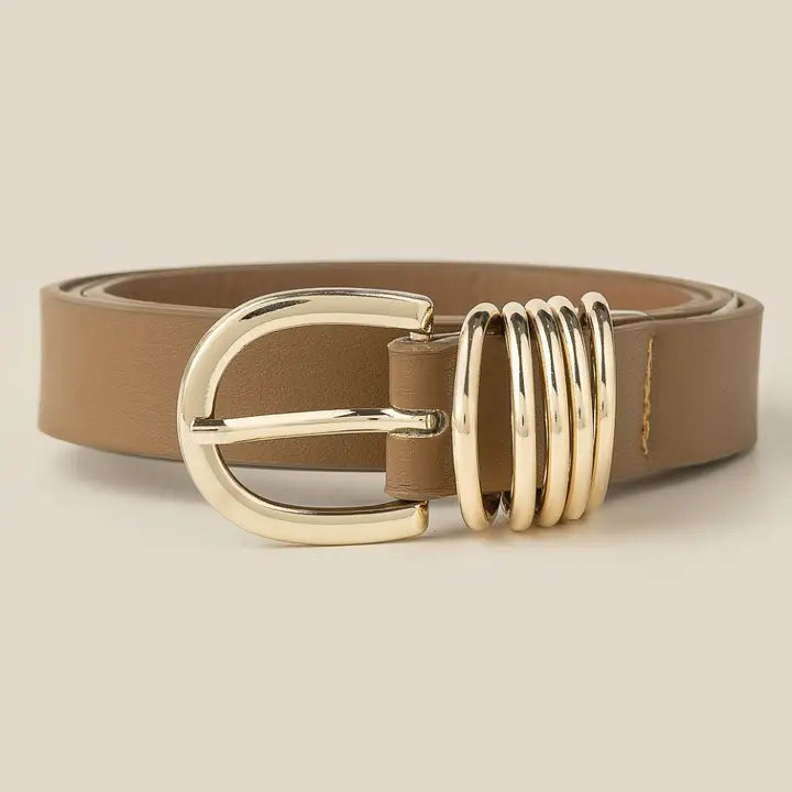 Willow Multi Ring Leather Belt in Brown Gold