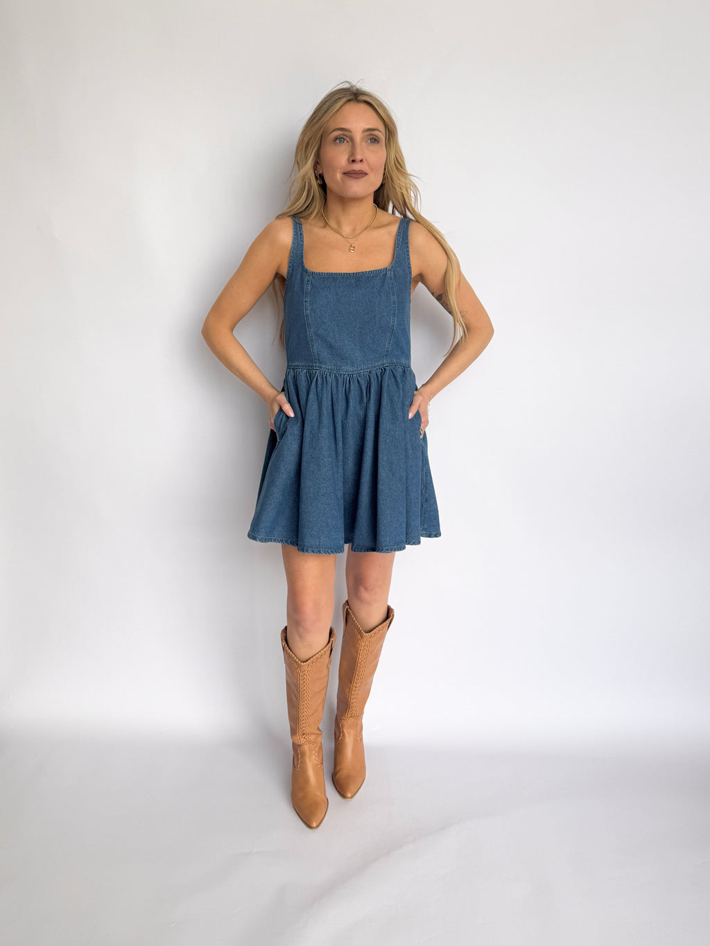 Jianna Scoop Neck Denim Mini Dress