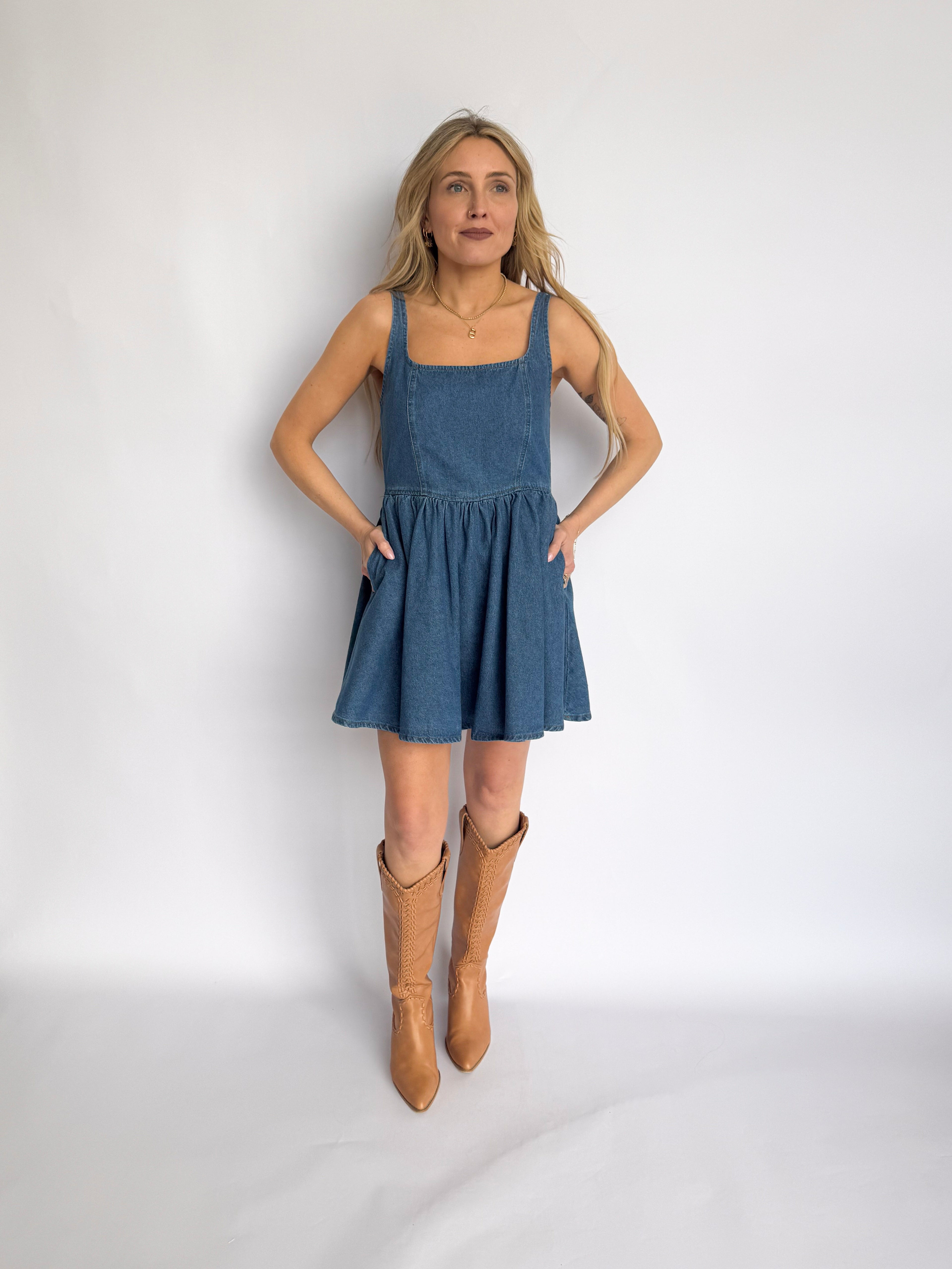 Jianna Scoop Neck Denim Mini Dress