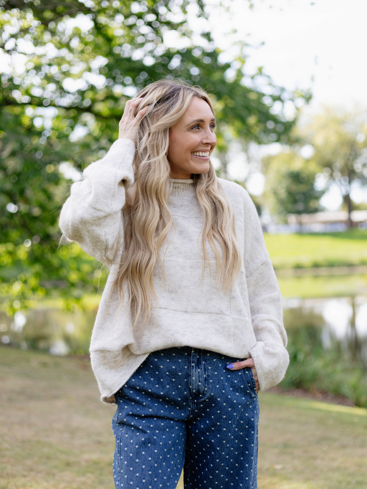 Ryleigh Patchwork Sweater in Natural