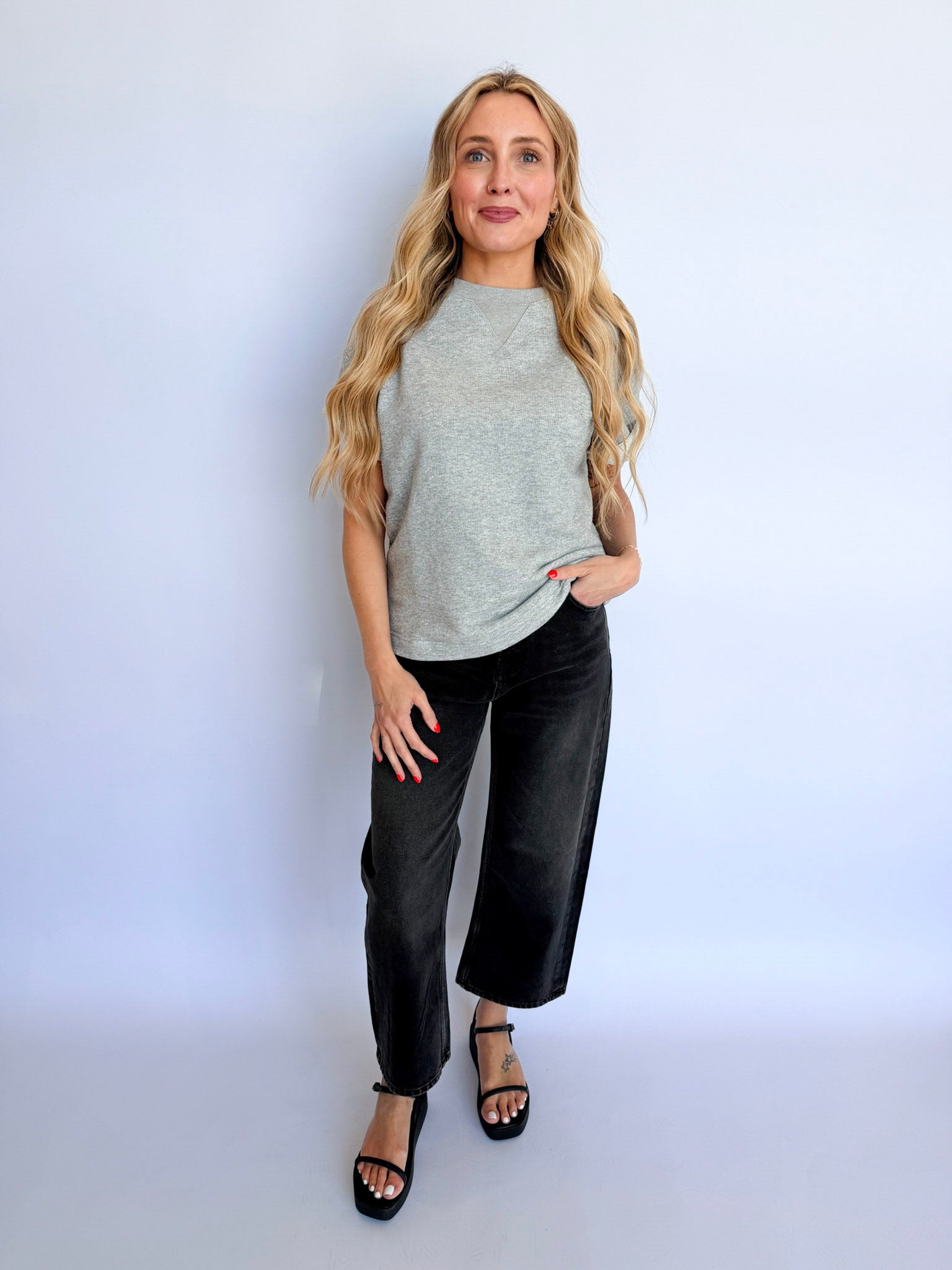 Bailey French Terry Tee in Heather Grey