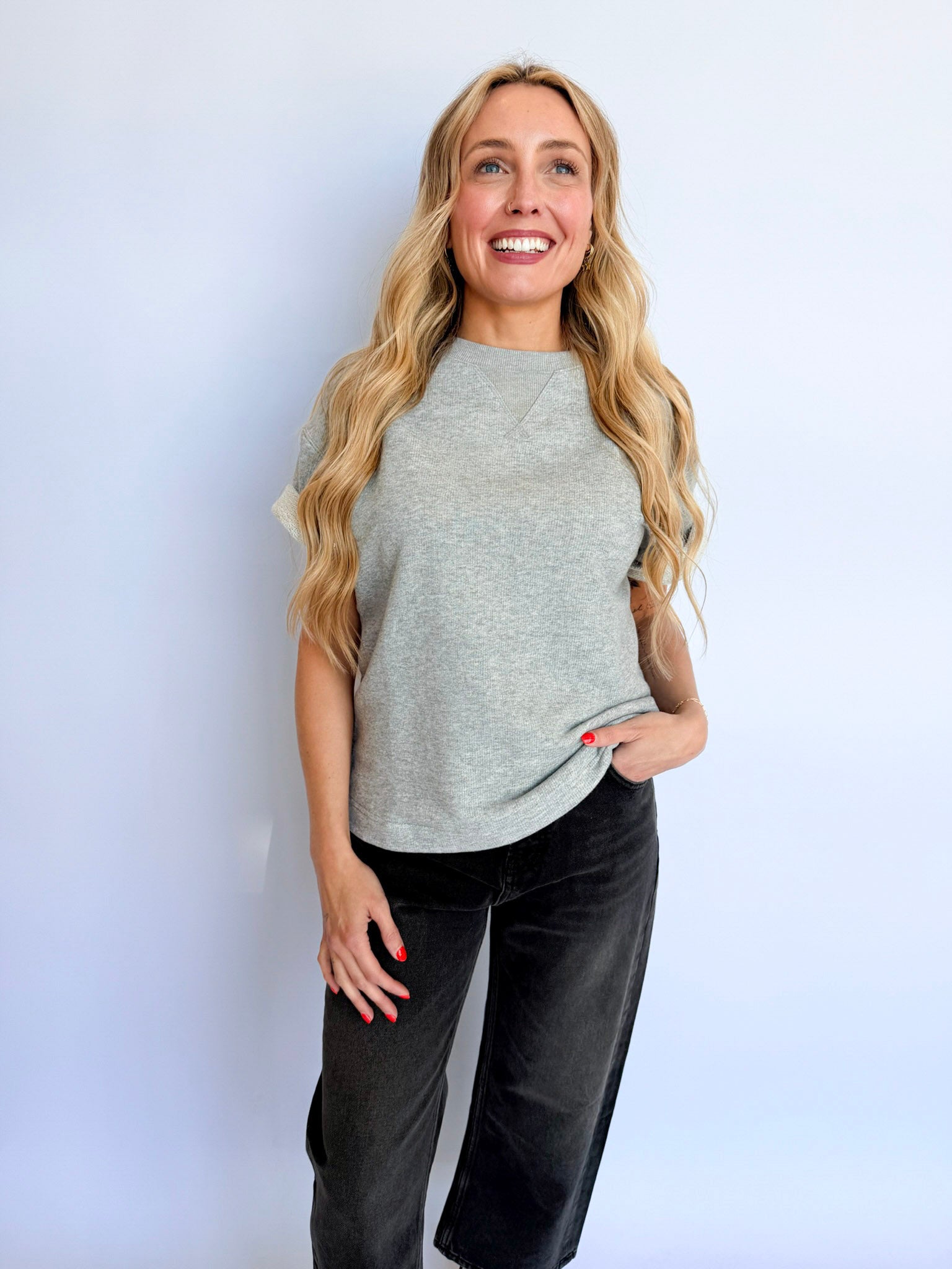 Bailey French Terry Tee in Heather Grey
