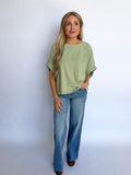 Joyce Oversized Elastic Cuff Top in Sage