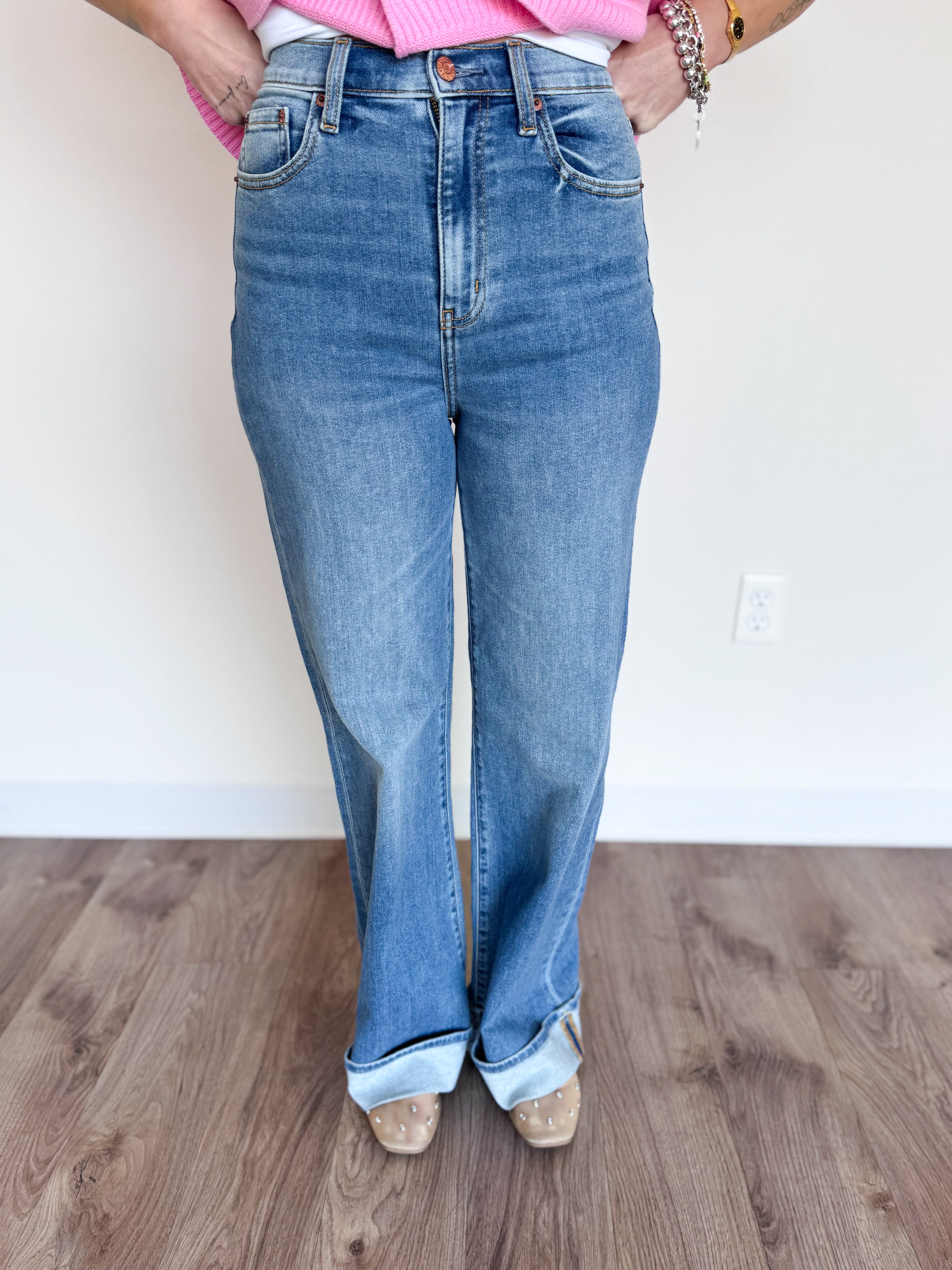 Kai High Rise Wide Leg Cuff Jeans