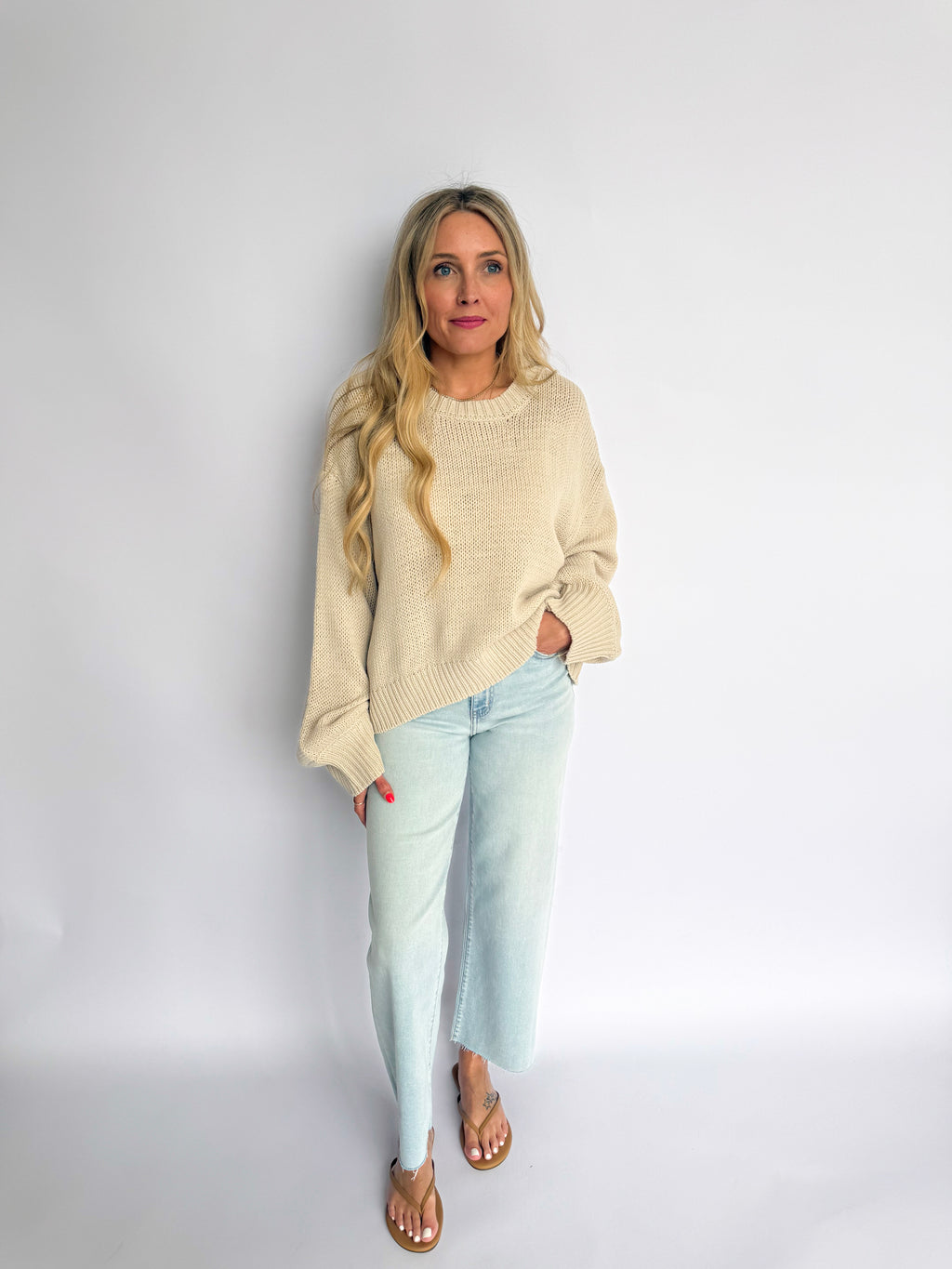 Eileen Balloon Sleeve Sweater in Stone