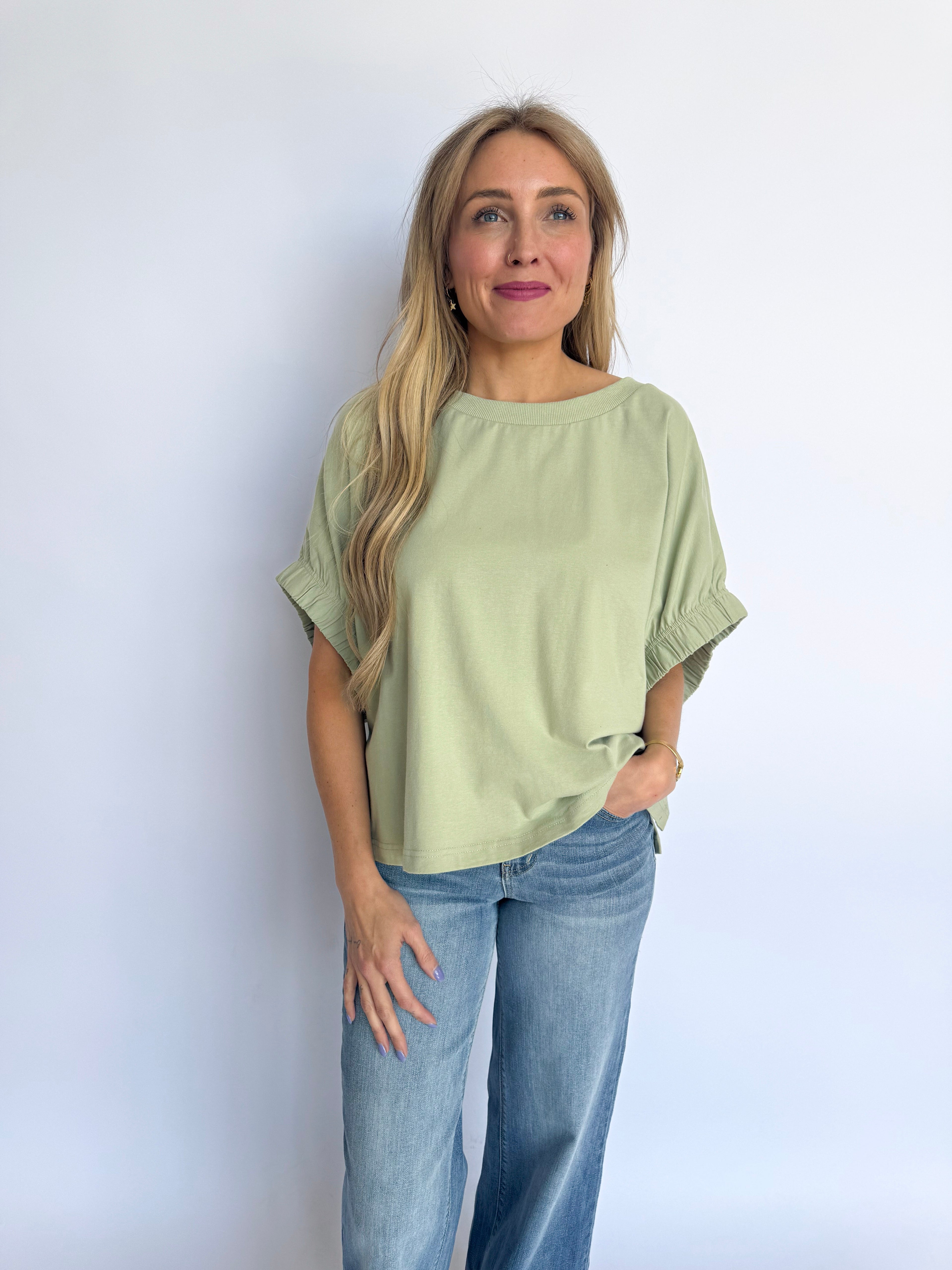 Joyce Oversized Elastic Cuff Top in Sage