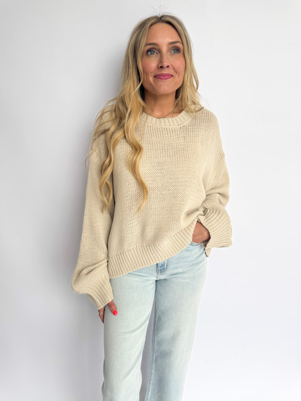 Eileen Balloon Sleeve Sweater in Stone
