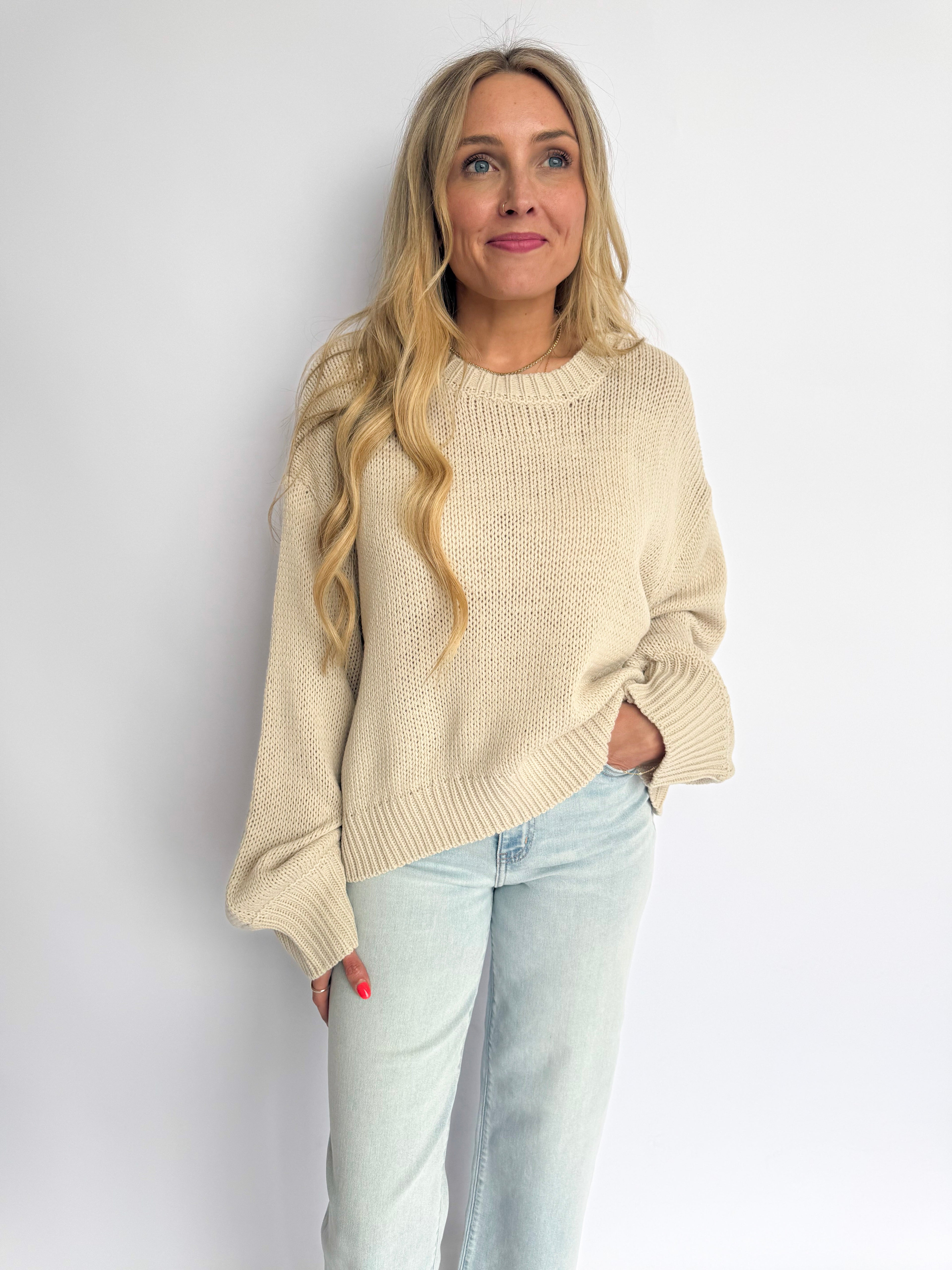 Eileen Balloon Sleeve Sweater in Stone