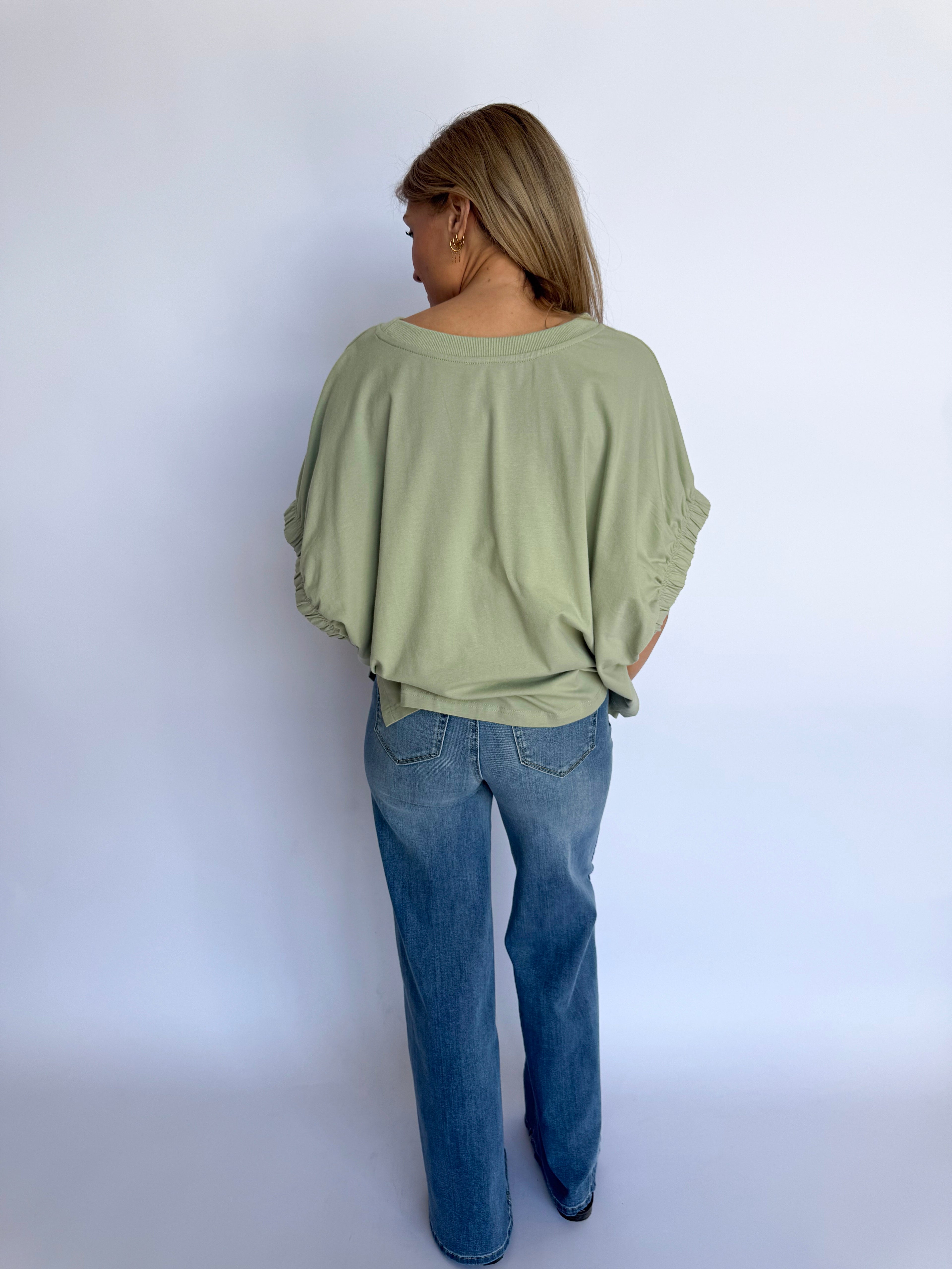 Joyce Oversized Elastic Cuff Top in Sage