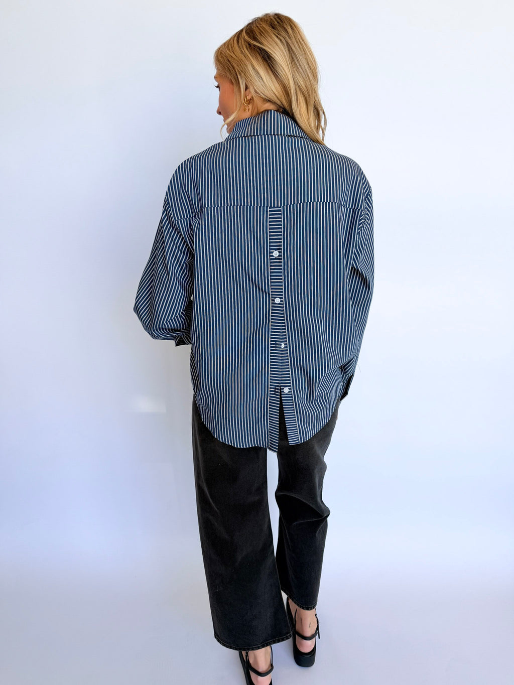Briony Open Back Oxford in Blue Stripe