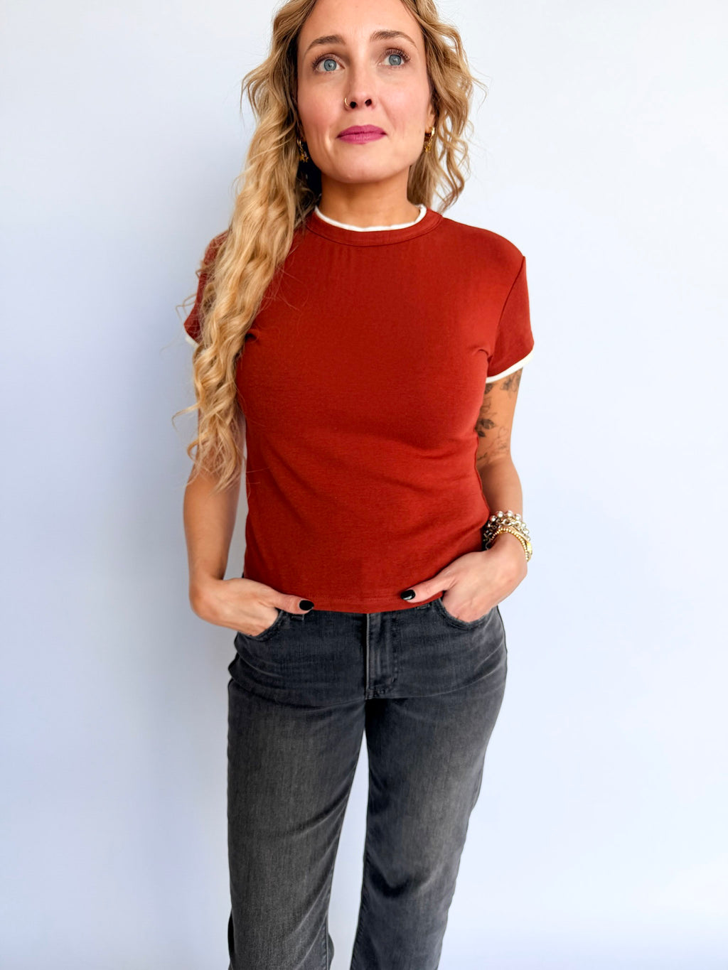 Madison Double Layered Top in Rust + Cream