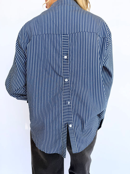Briony Open Back Oxford in Blue Stripe