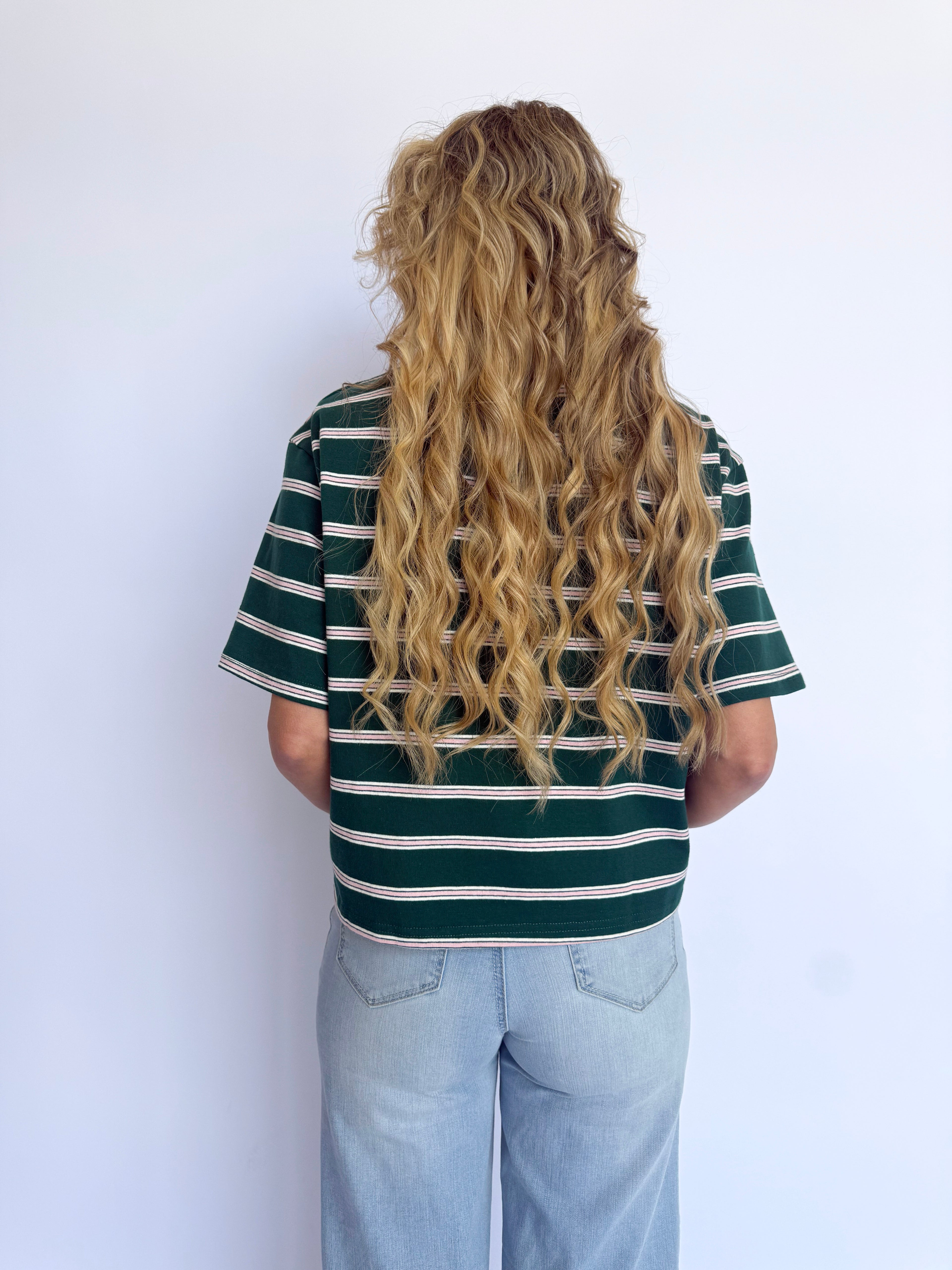 Vanya Striped Boxy Tee in Green + Pink