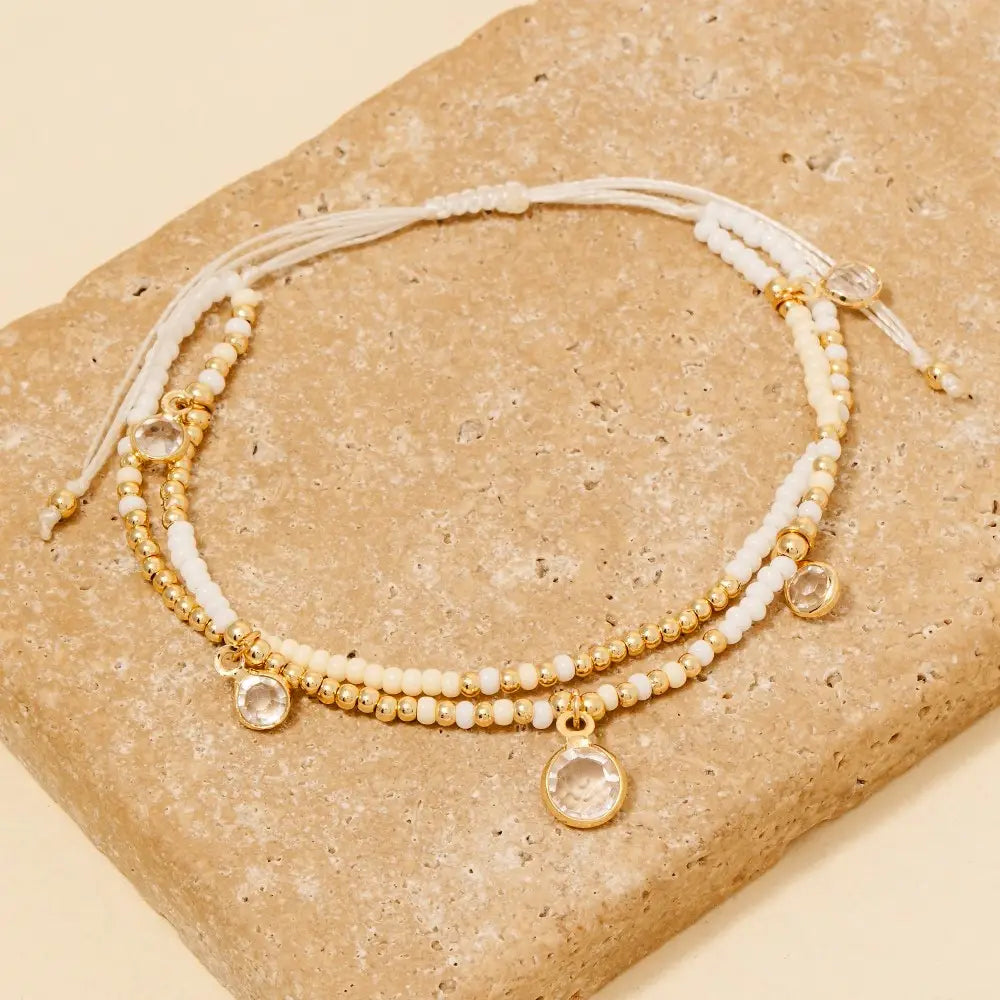 Zephyra Seed Bead Cord Bracelet in White