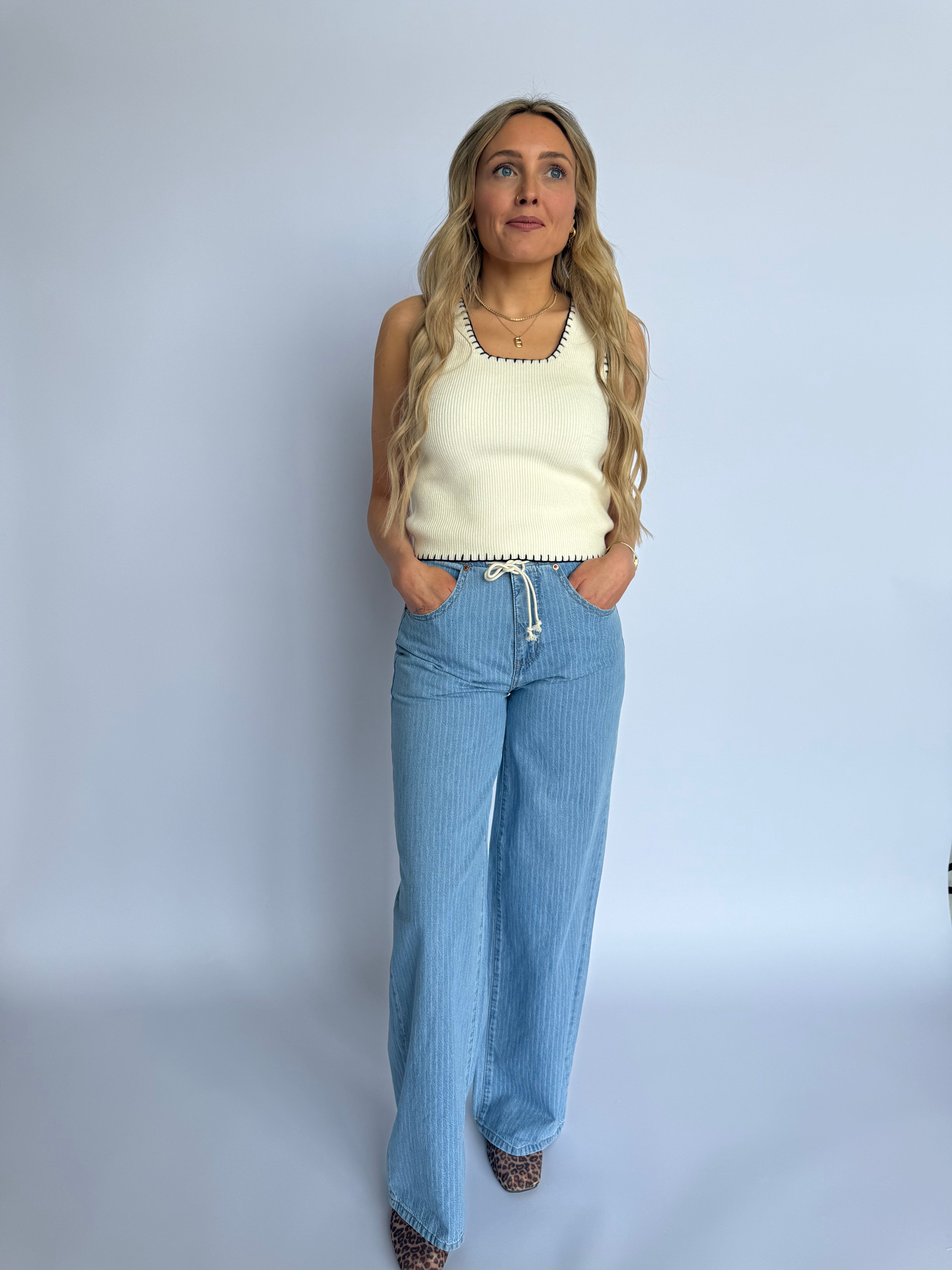 Lumi Ribbed Stitch Tank Top in Whip Cream