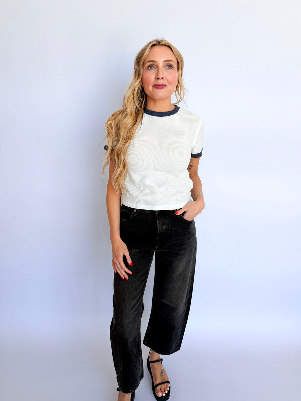 Marta Waffle Knit Ringer Tee