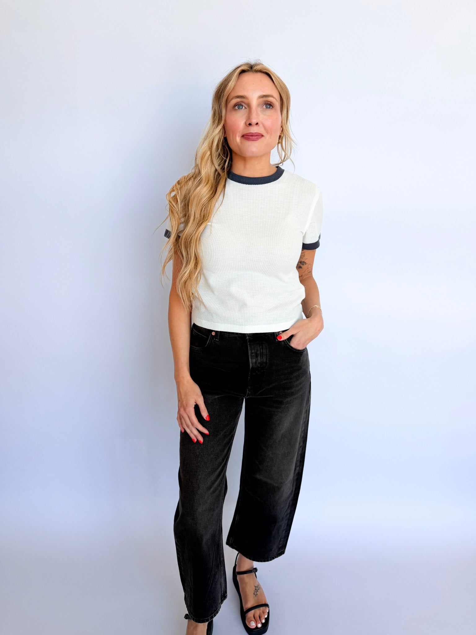 Marta Waffle Knit Ringer Tee