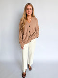 Lucy Oversized Knit Button Cardigan in Dark Taupe