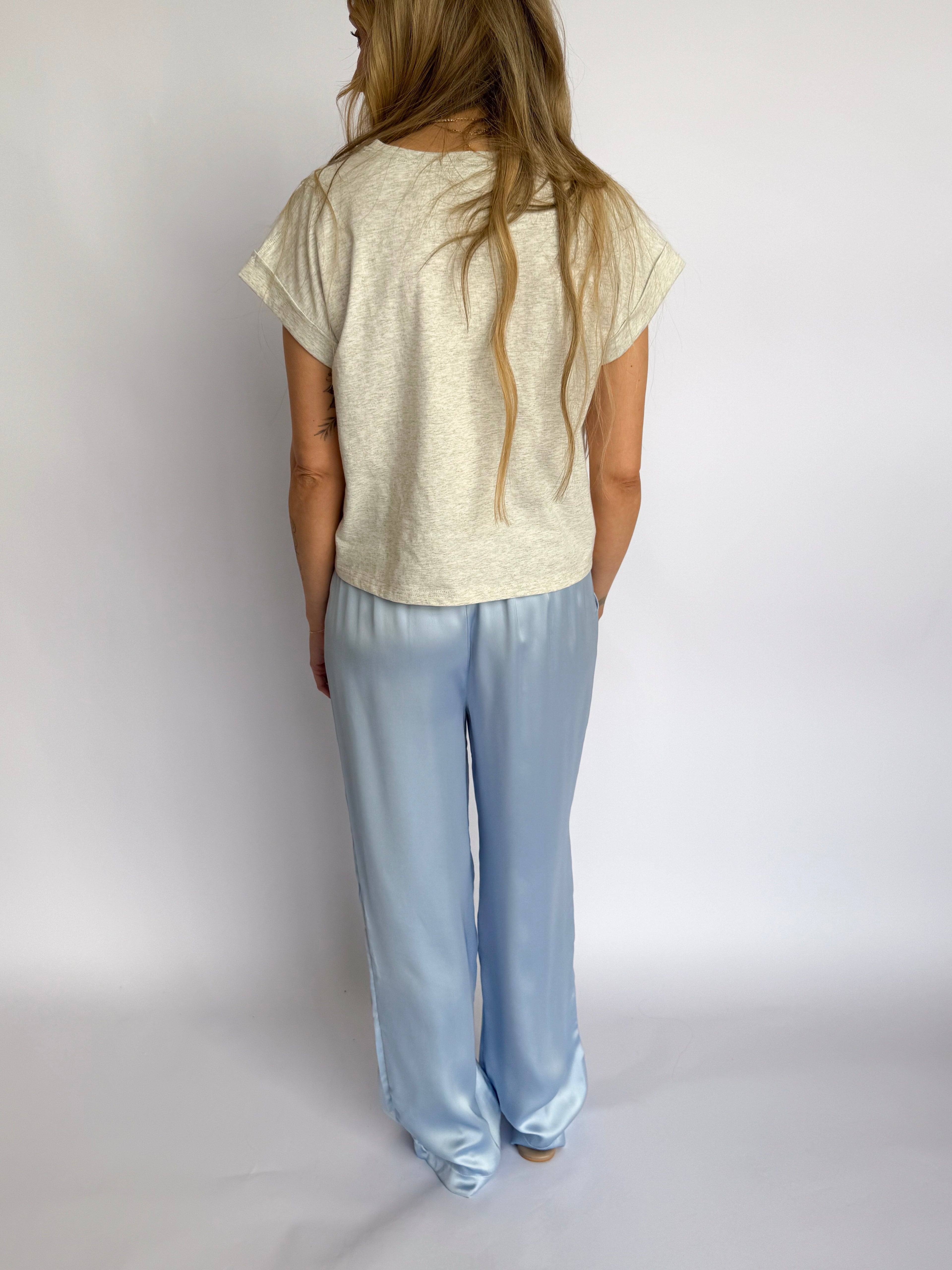 Raina Satin Pants in Ice Blue