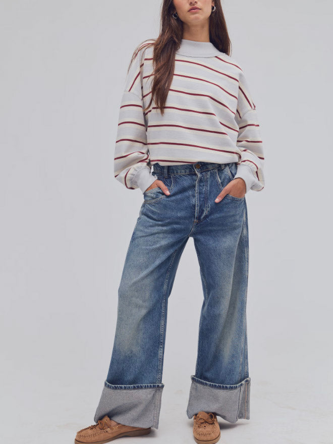 Palm Springs Striped Pullover - Washed Blue Combo
