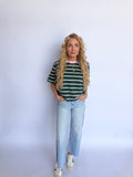 Vanya Striped Boxy Tee in Green + Pink
