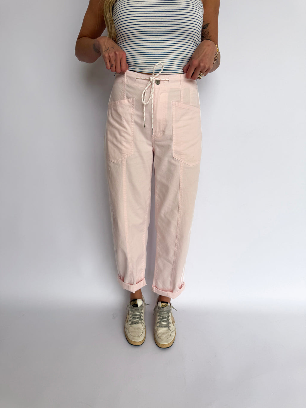 Vivianna Drawstring Barrel Pant in Petal