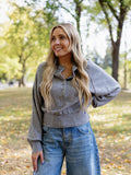 Amira Luxe Knit Henley Sweater in Heather Grey