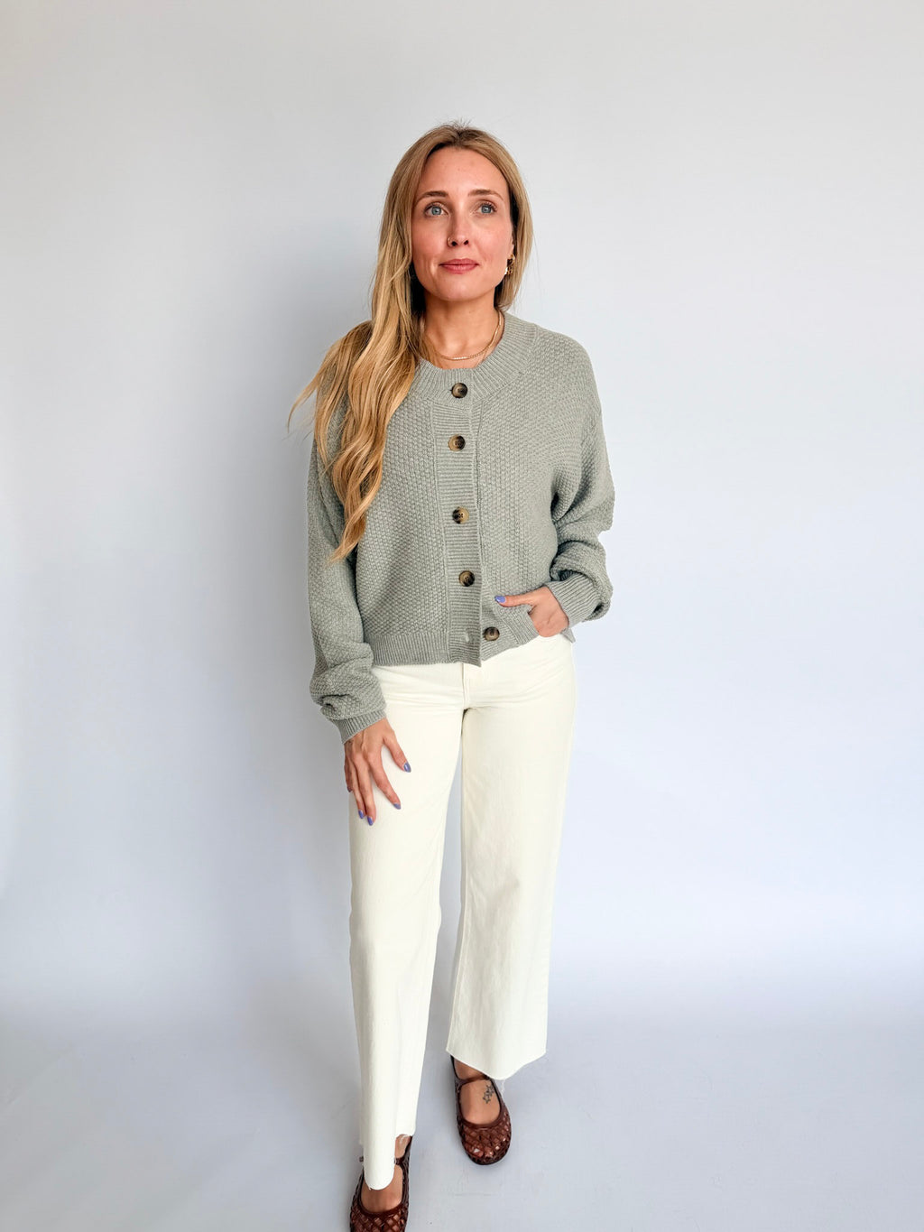 Isabella Button Front Cardigan in Heather Grey