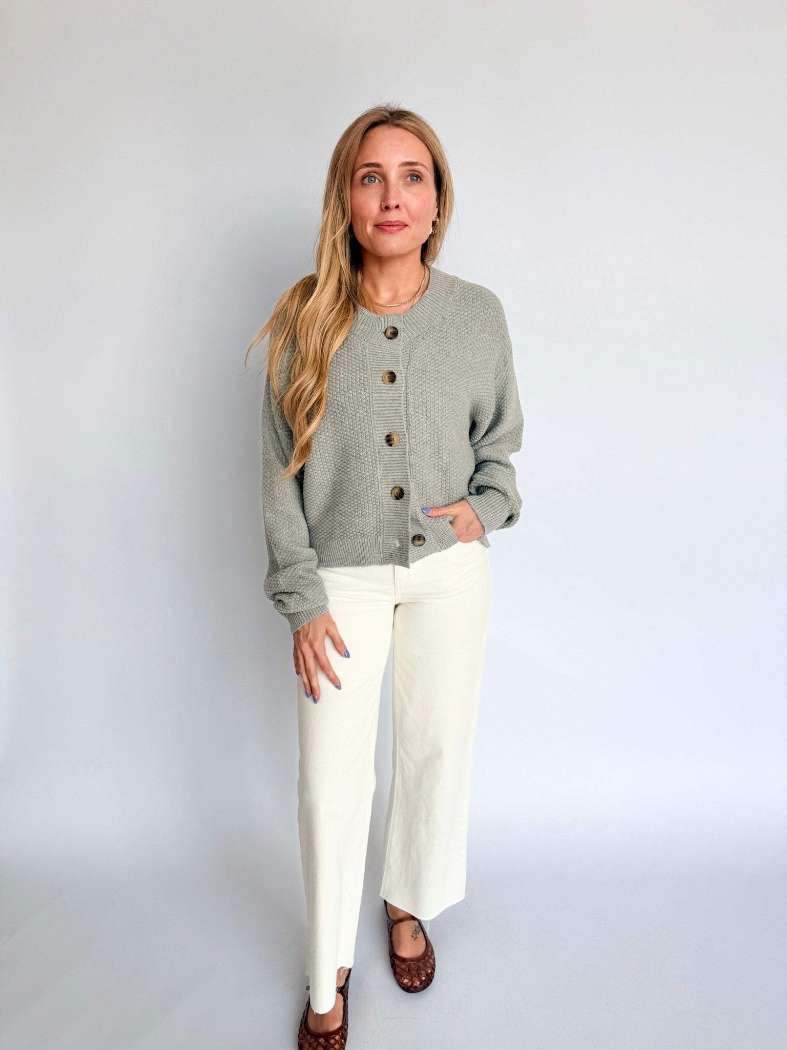 Isabella Button Front Cardigan in Heather Grey