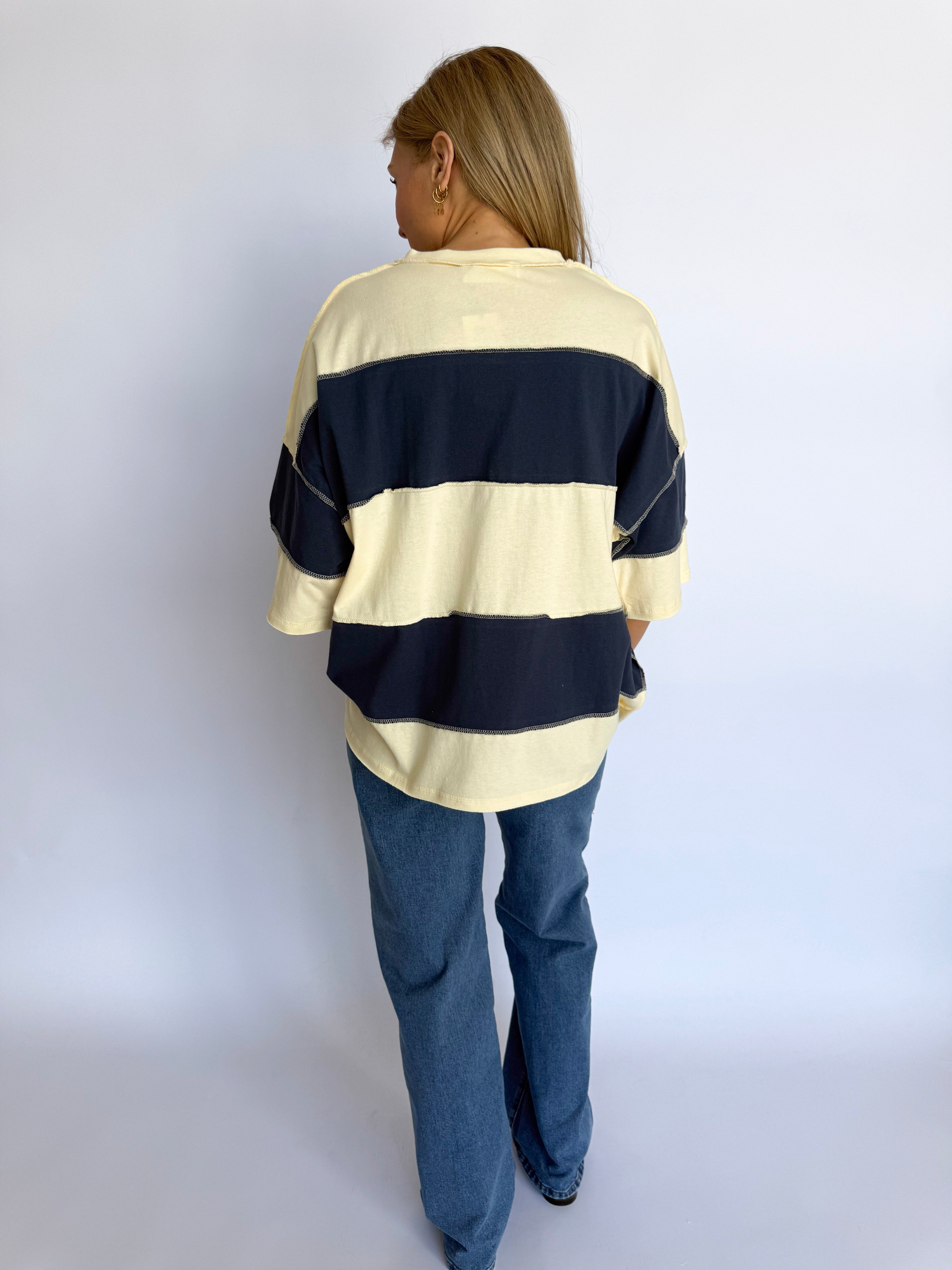 Polly Color Block Top in Pineapple + Navy