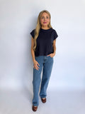 Elsin Cuffed Sleeve Top in Indigo Blue
