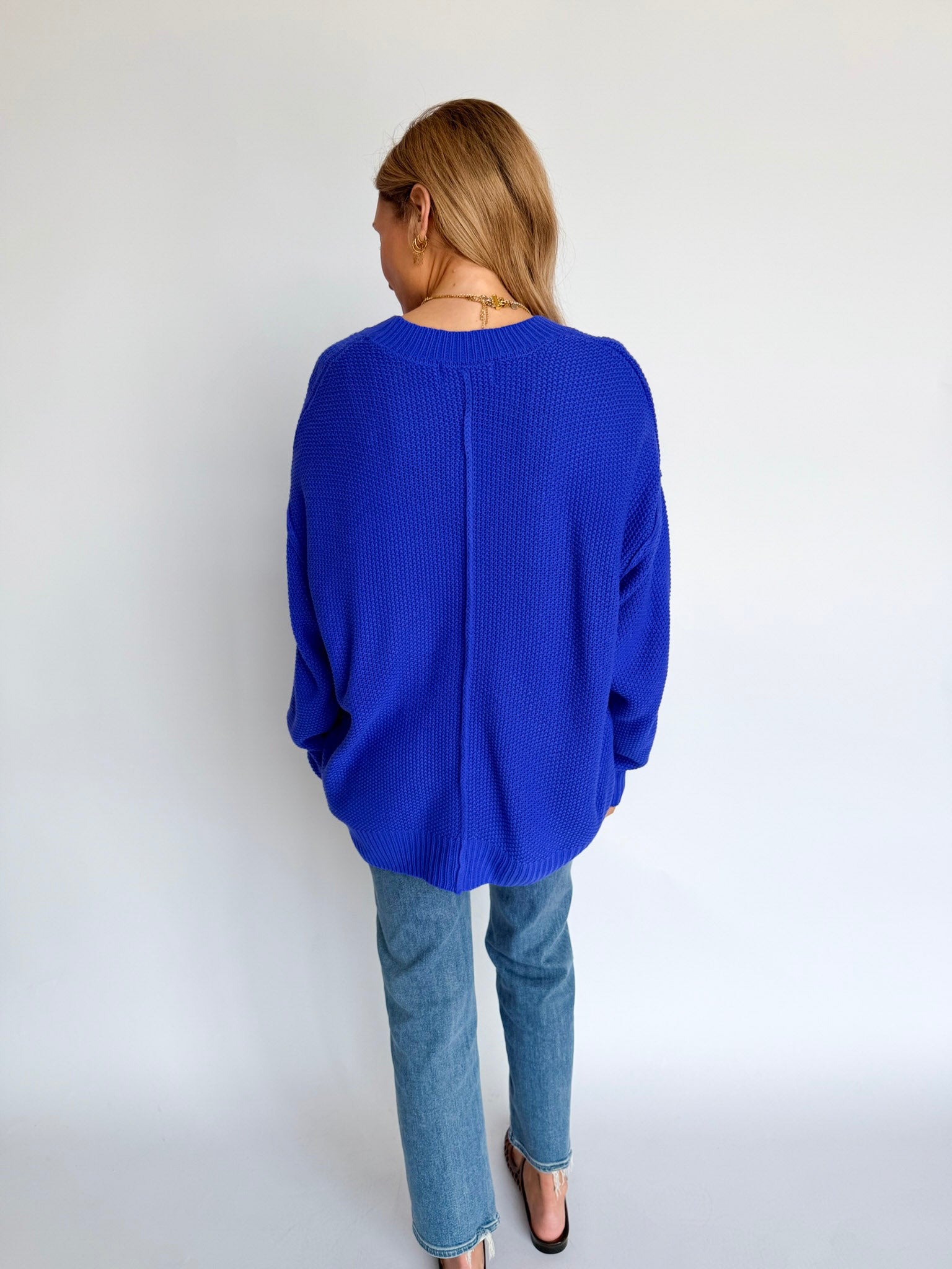 Lucy Oversized Knit Button Cardigan in Cobalt