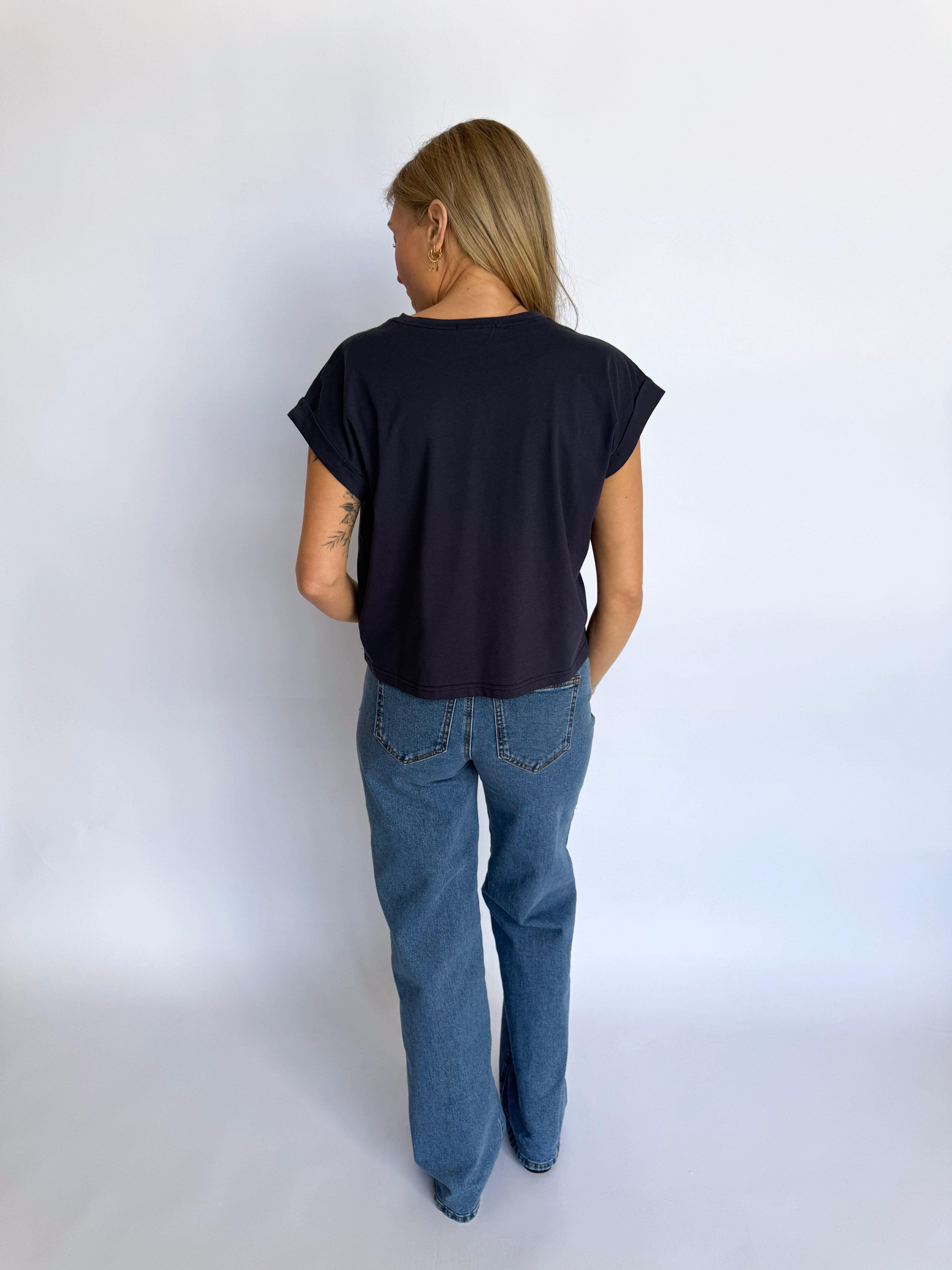 Elsin Cuffed Sleeve Top in Indigo Blue