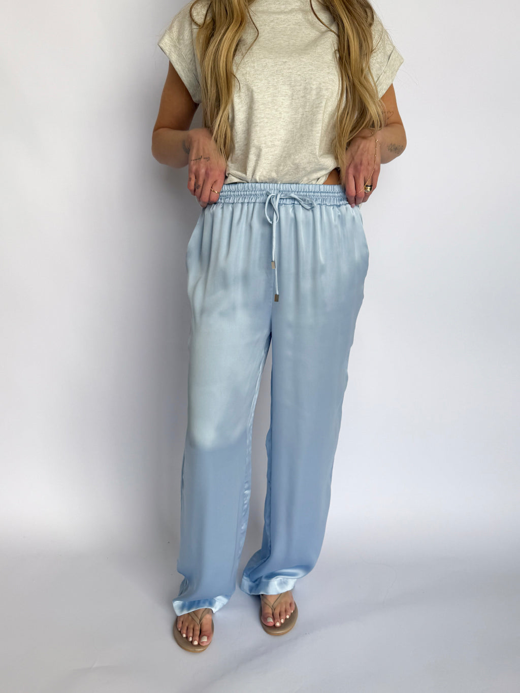 Raina Satin Pants in Ice Blue