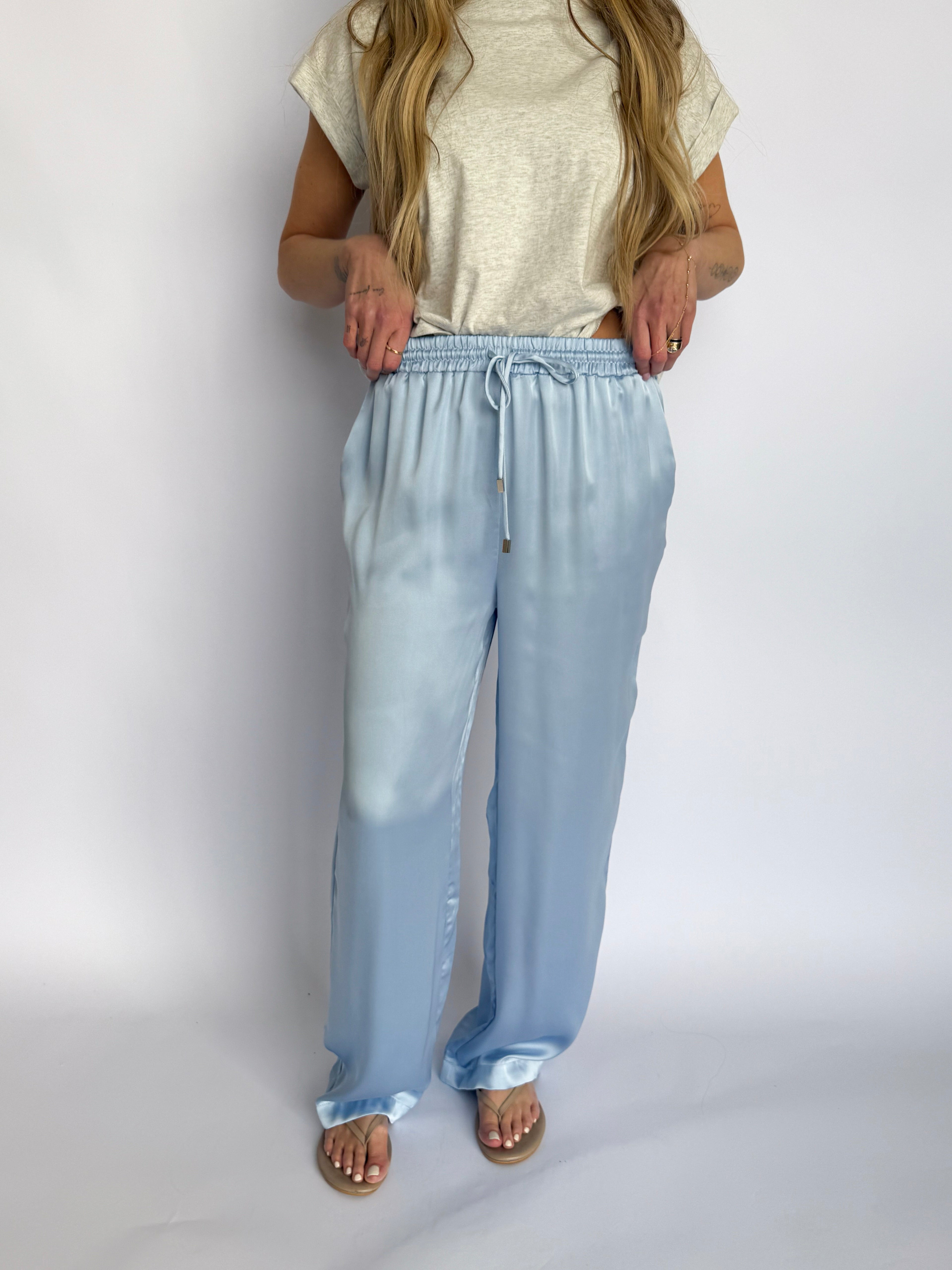 Raina Satin Pants in Ice Blue