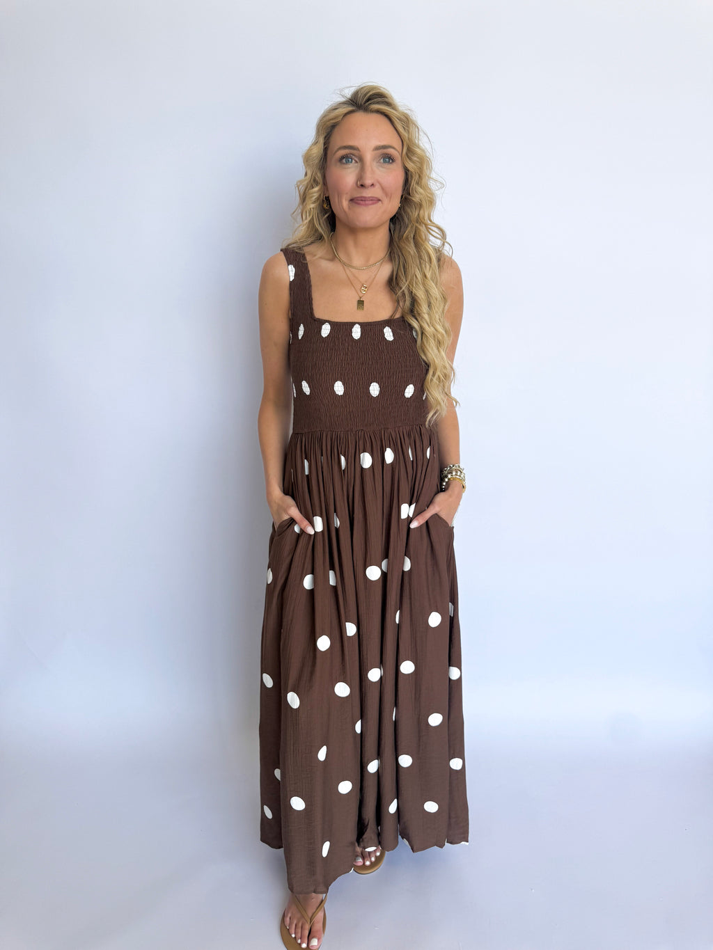 Isola Polka Dot Maxi Dress in Chocolate