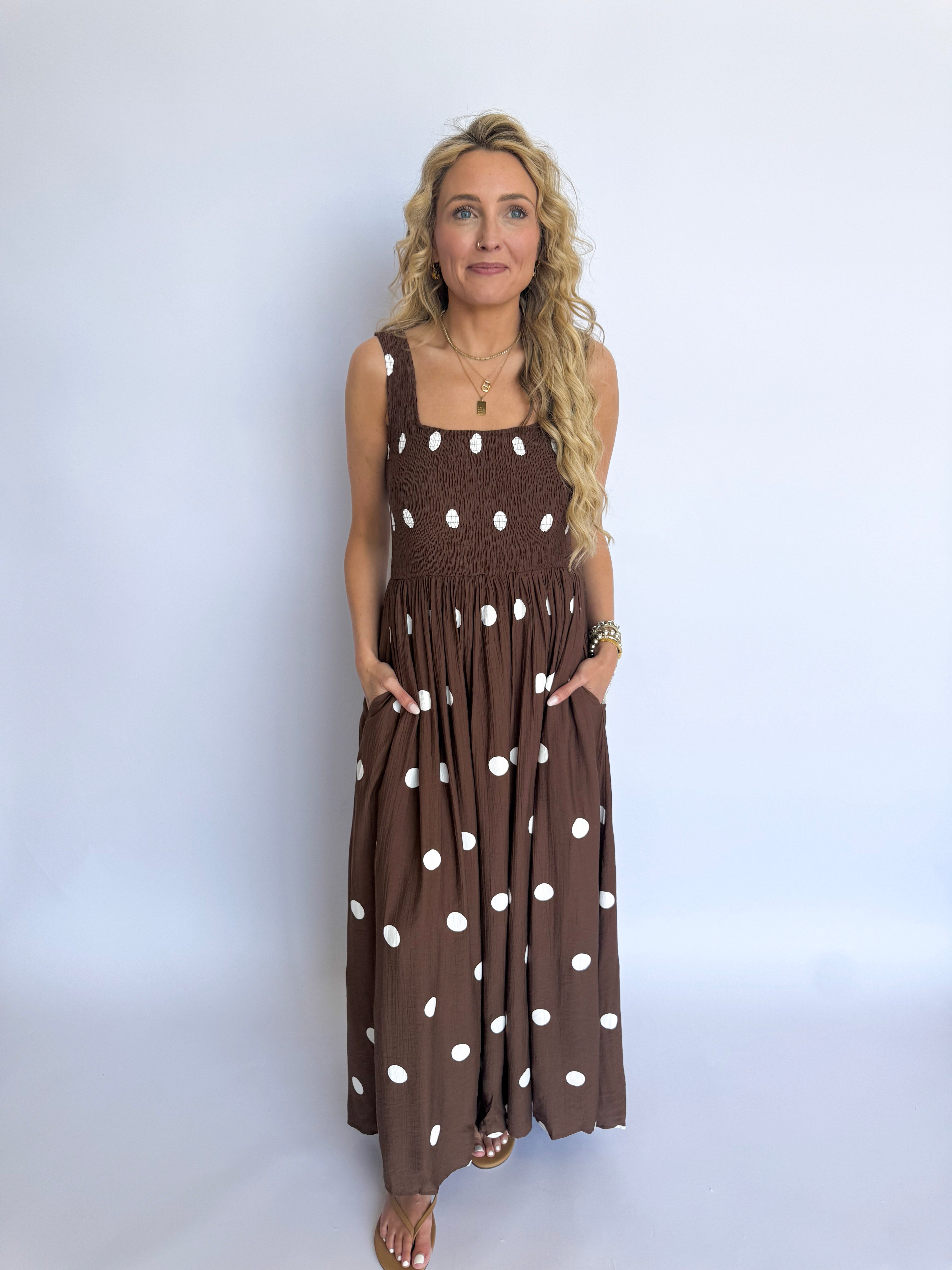 Isola Polka Dot Maxi Dress in Chocolate