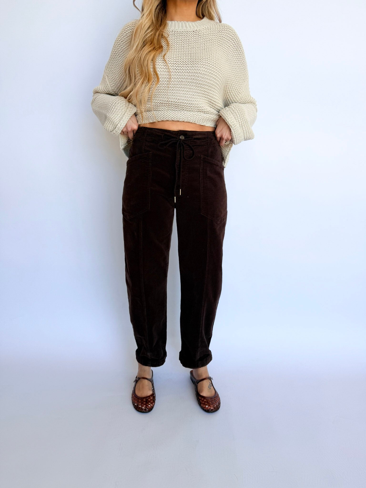 Melody Drawstring Barrel Pants in Chocolate